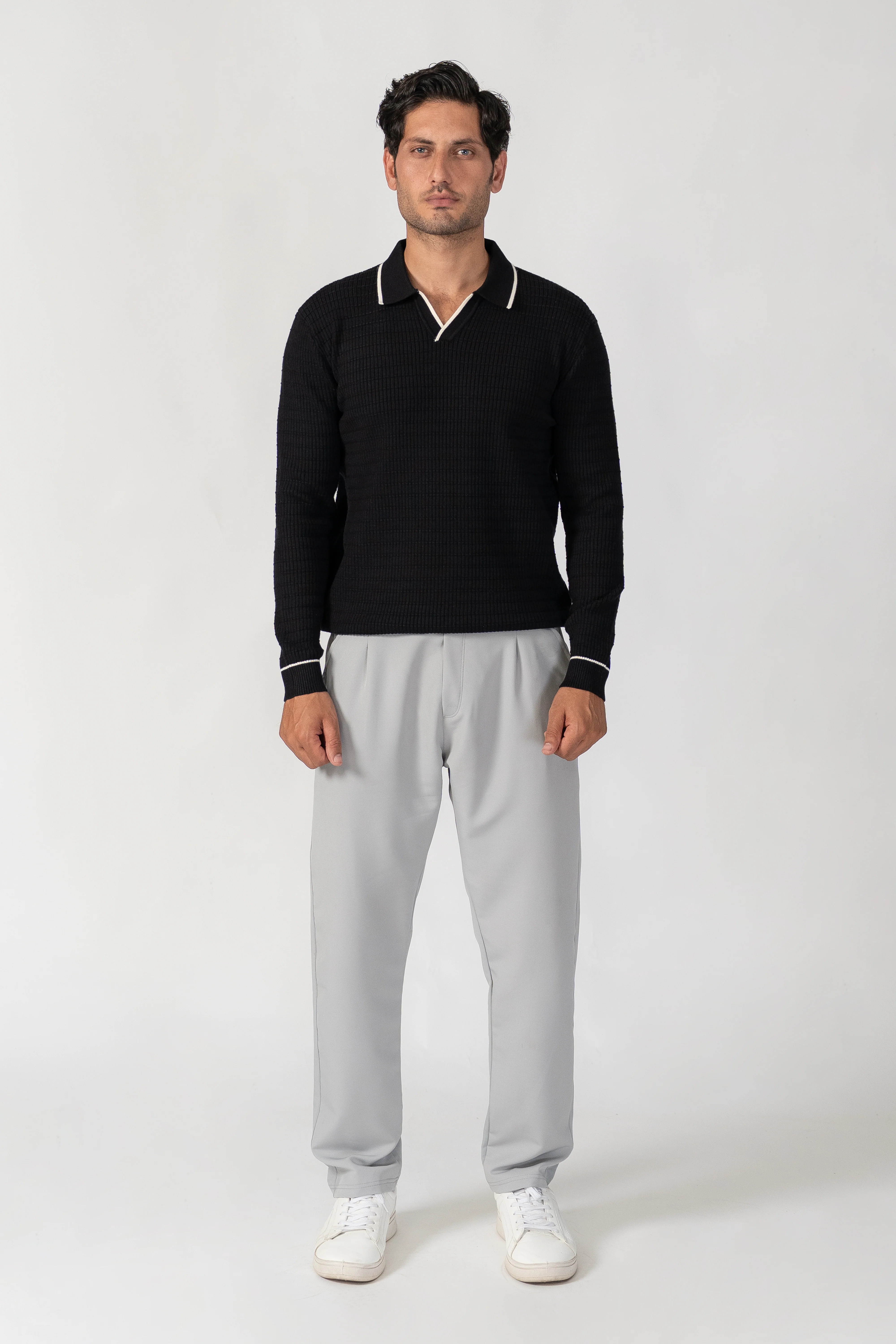 BLACK DROP NEEDLE GRID SWEATER POLO - Image 3