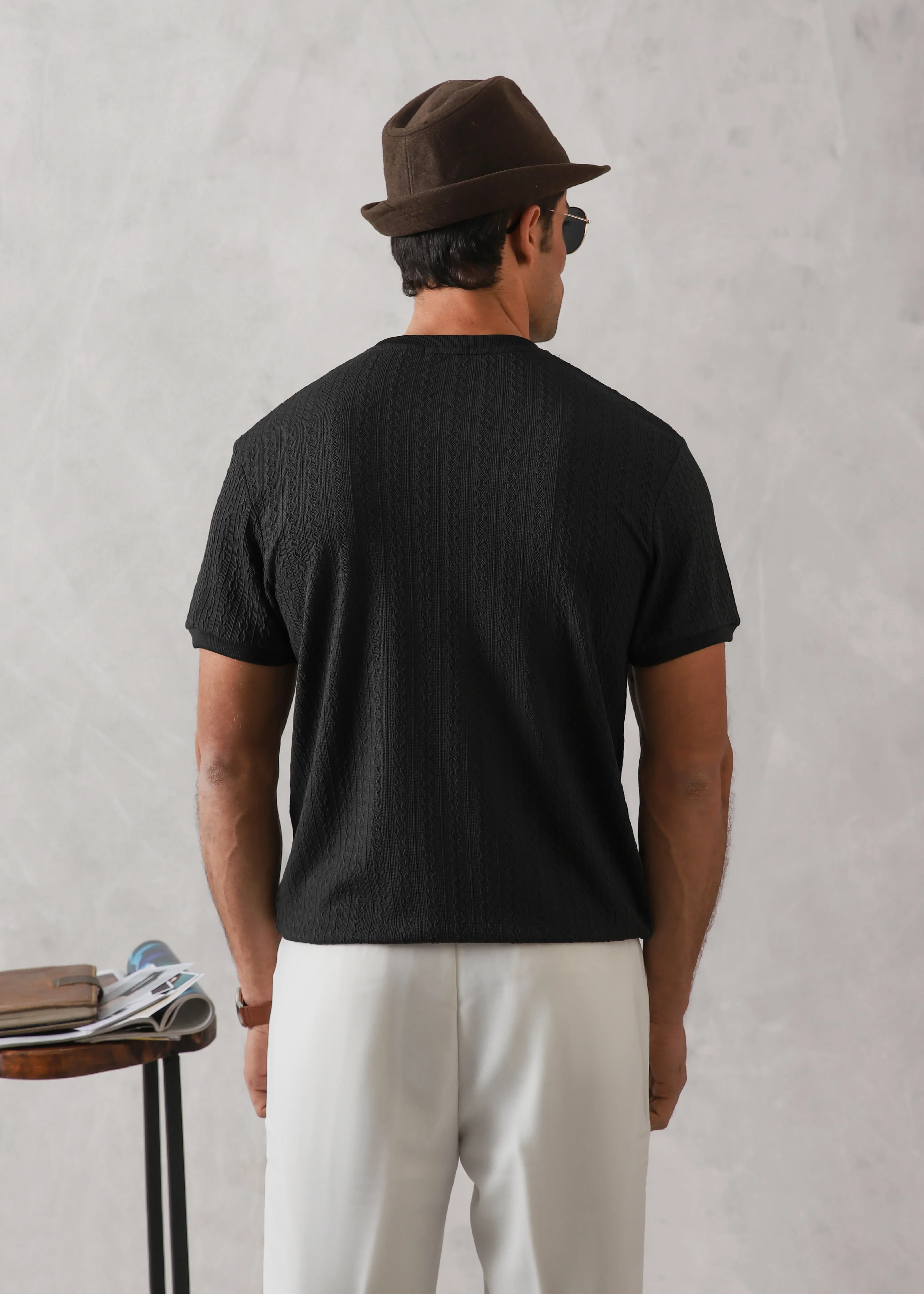 BLACK DROP NEEDLE TEXTURED KNIT TEE - Image 4