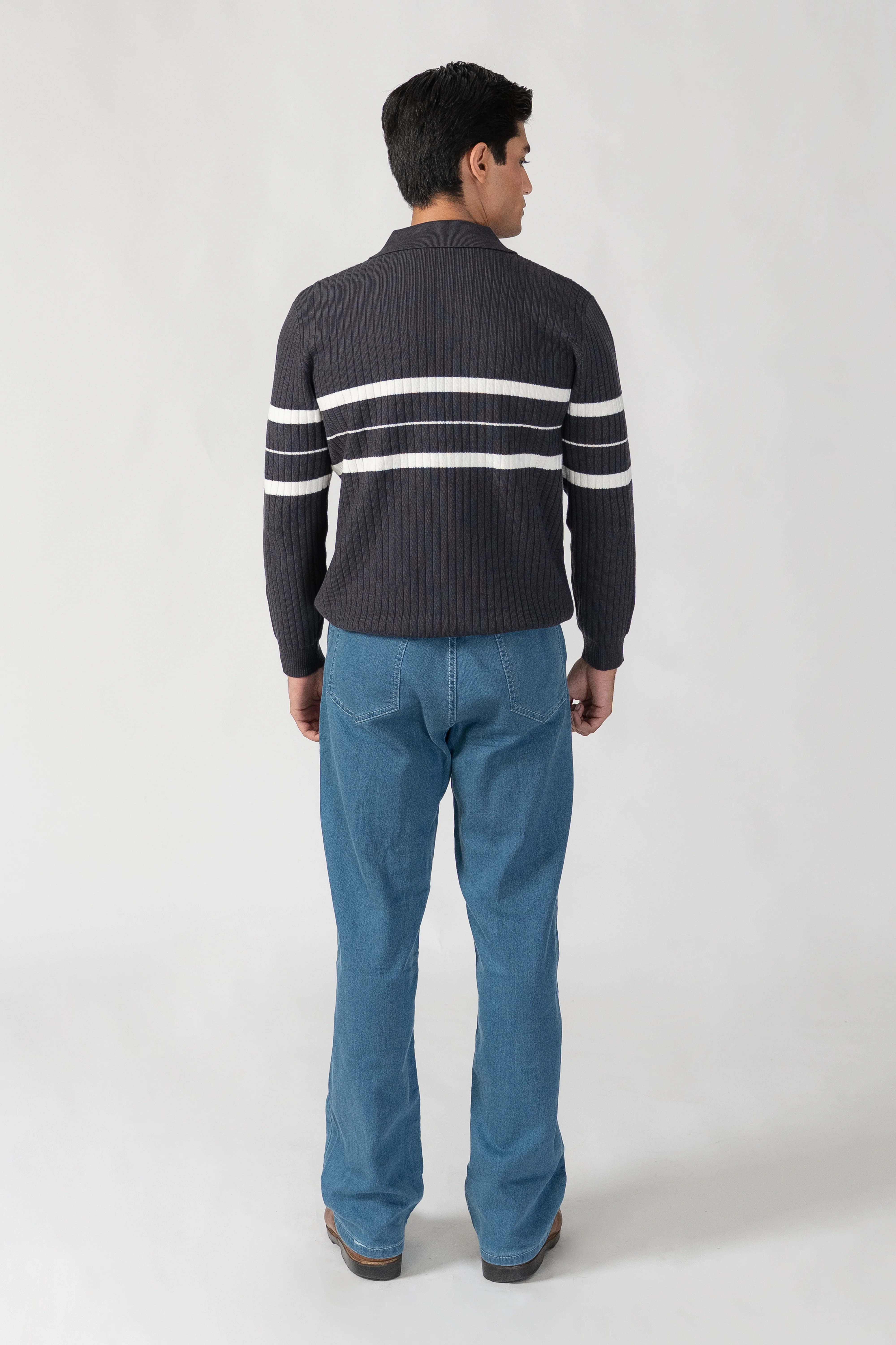 BLUE STRIPED HALF ZIP KNITTED SWEATER POLO - Image 4