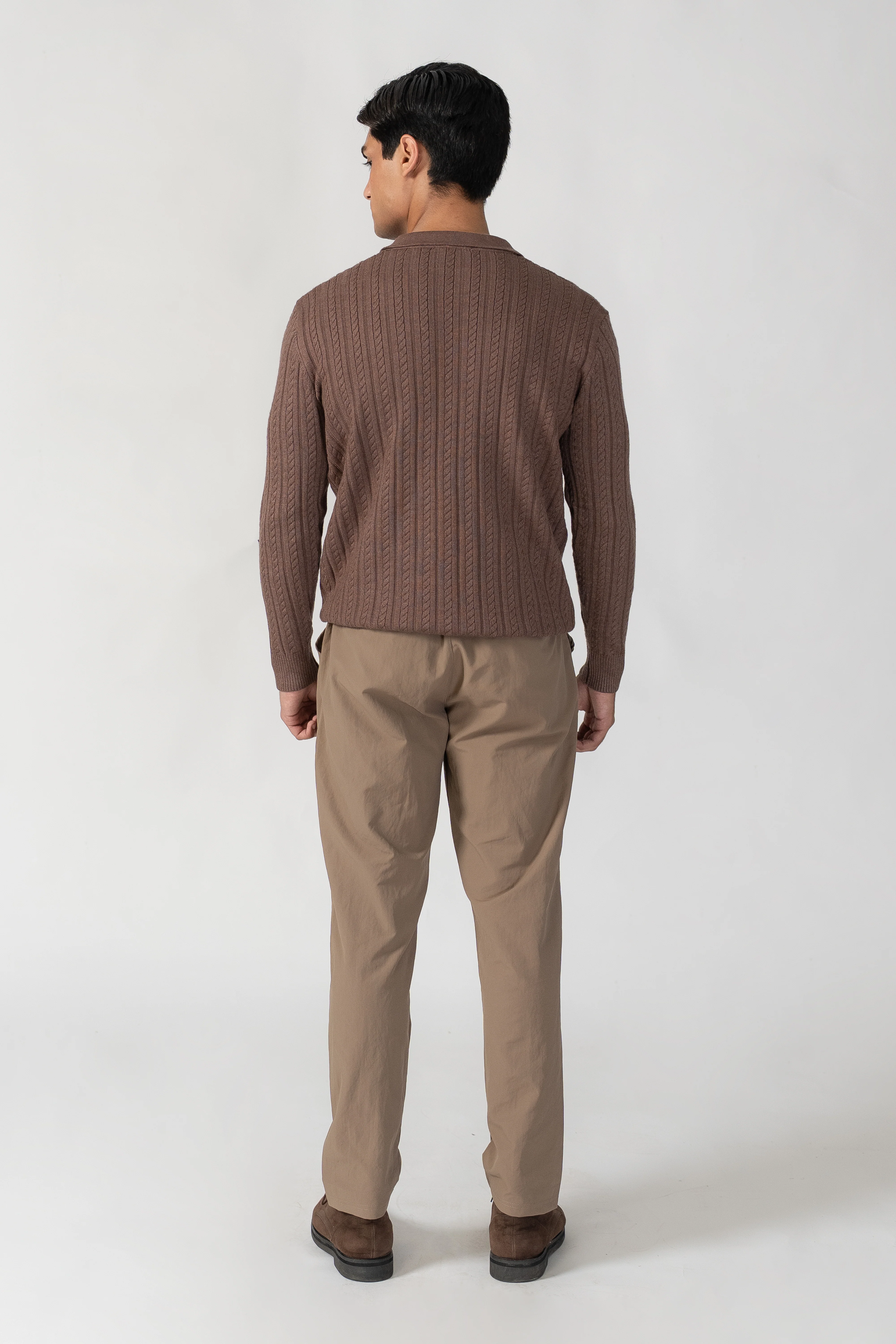 BROWN CABLE KNIT HALF ZIP SWEATER POLO - Image 5