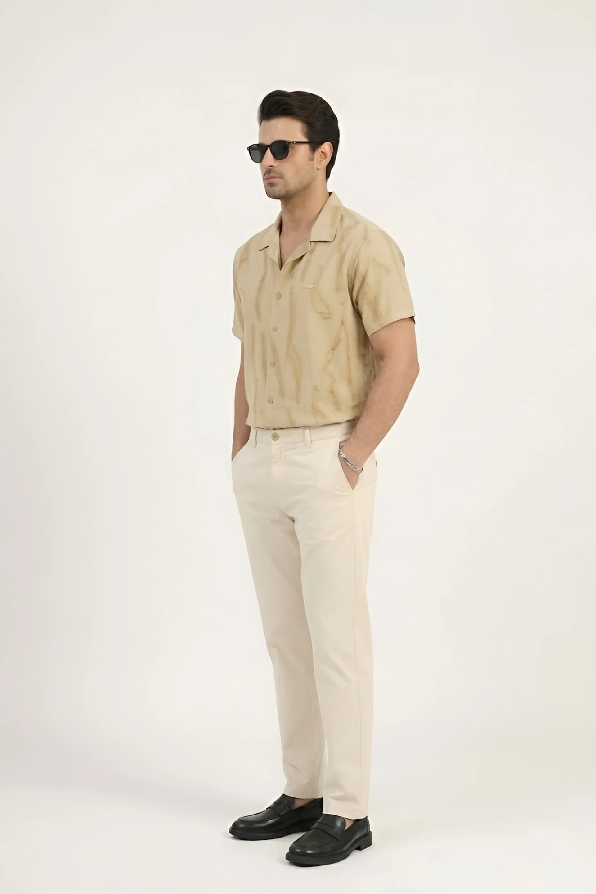 CAMEL ABSTRACT PRINTED CUBAN COLLAR SHIRT - Image 3