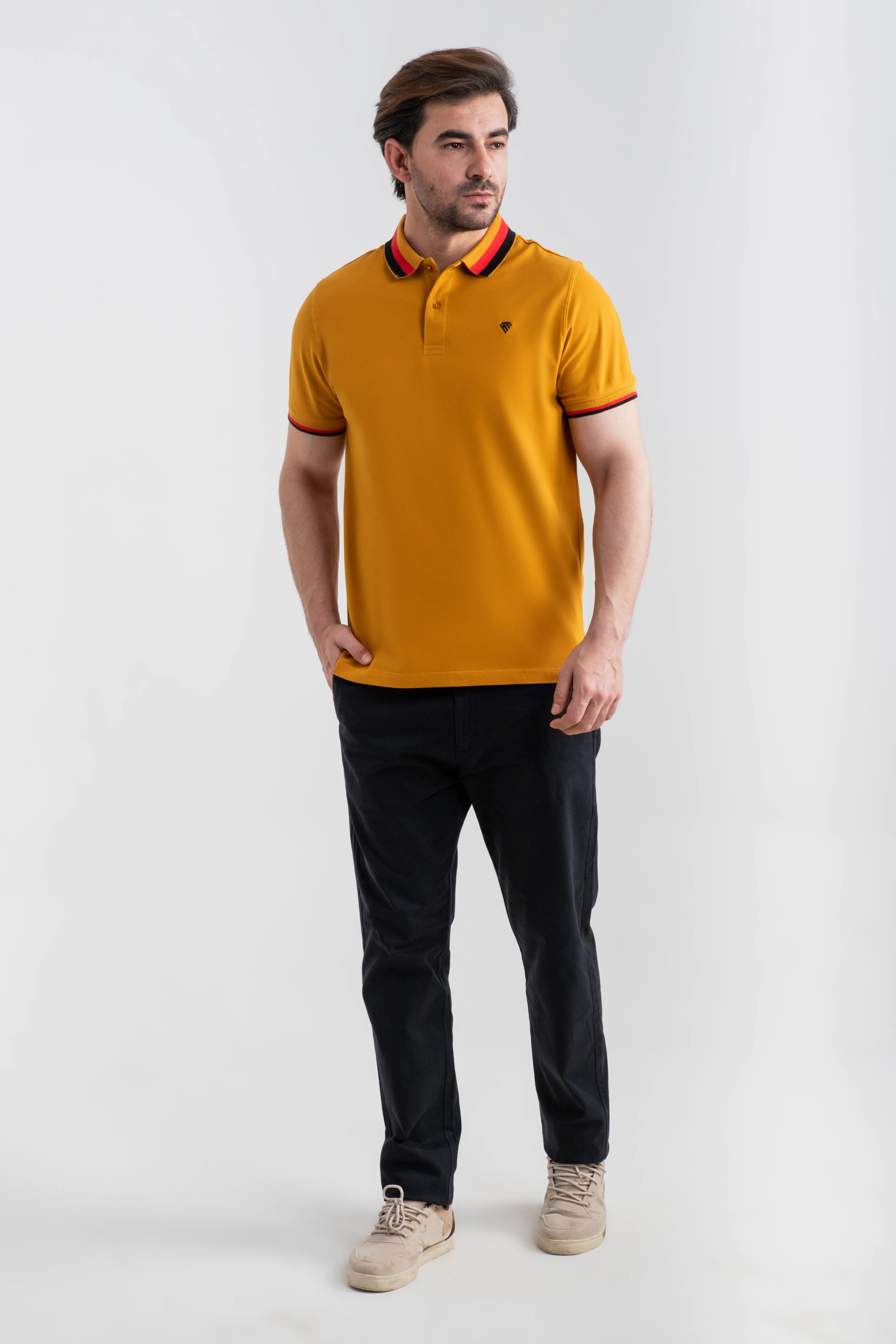MUSTARD CONTRAST COLLAR POLO