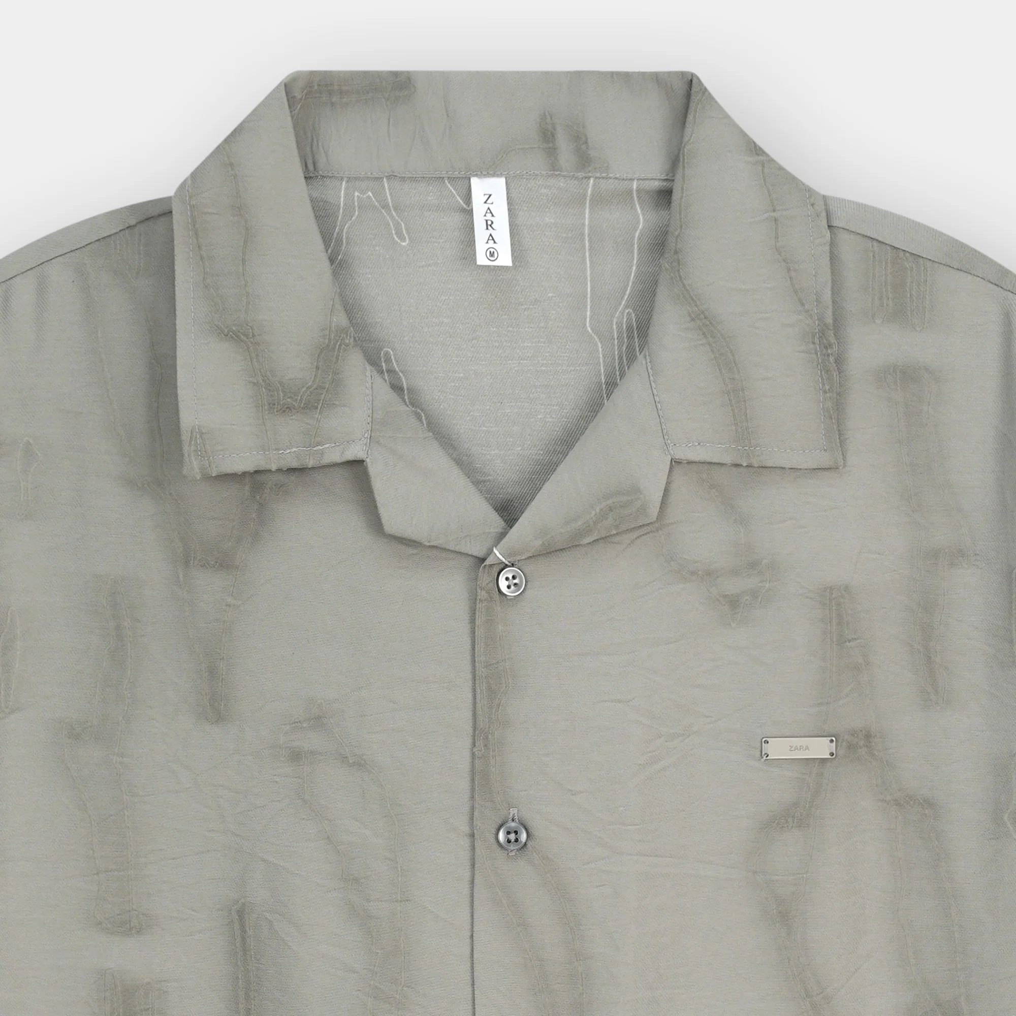 GREY ABSTRACT PRINTED CUBAN COLLAR SHIRT - Image 4