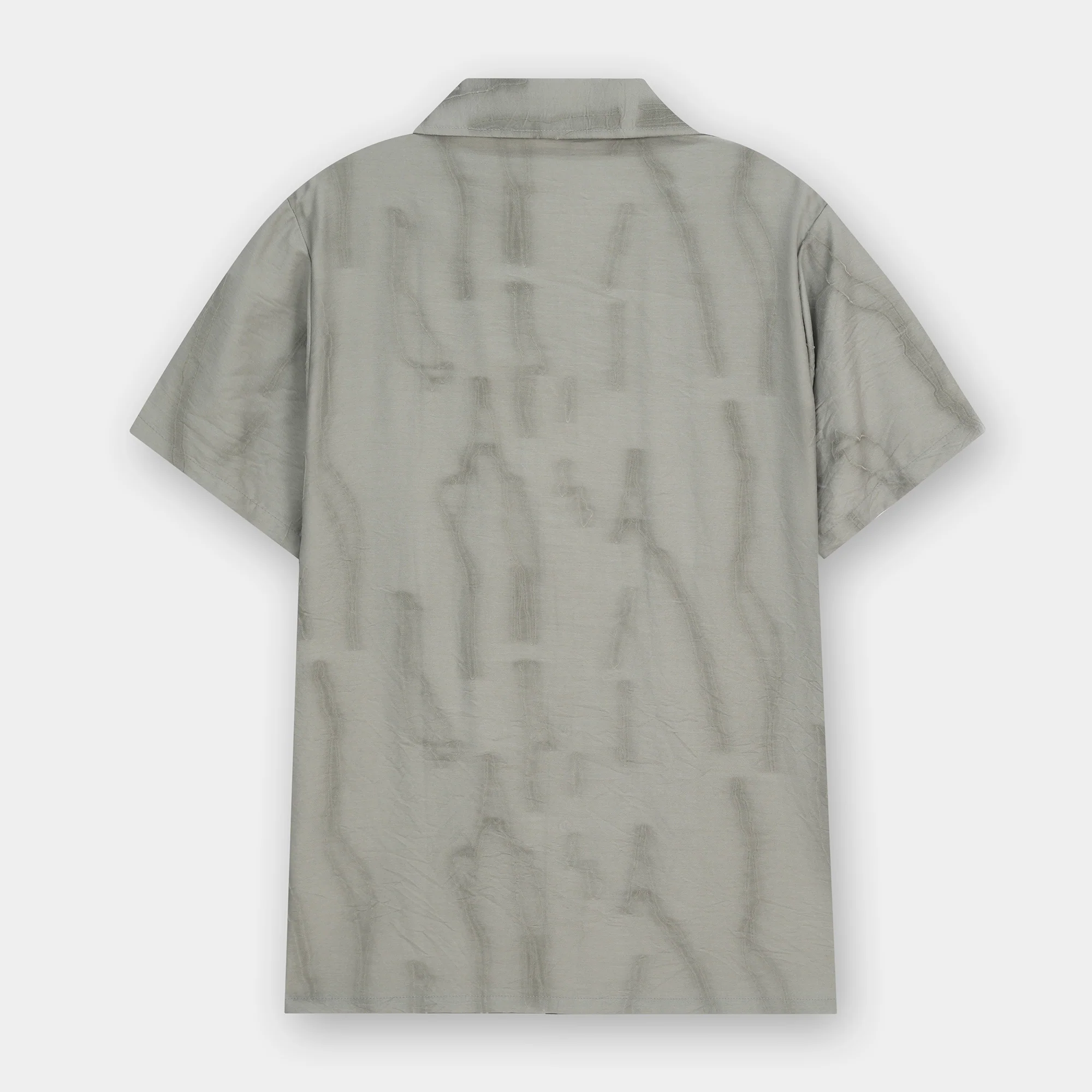 GREY ABSTRACT PRINTED CUBAN COLLAR SHIRT - Image 7