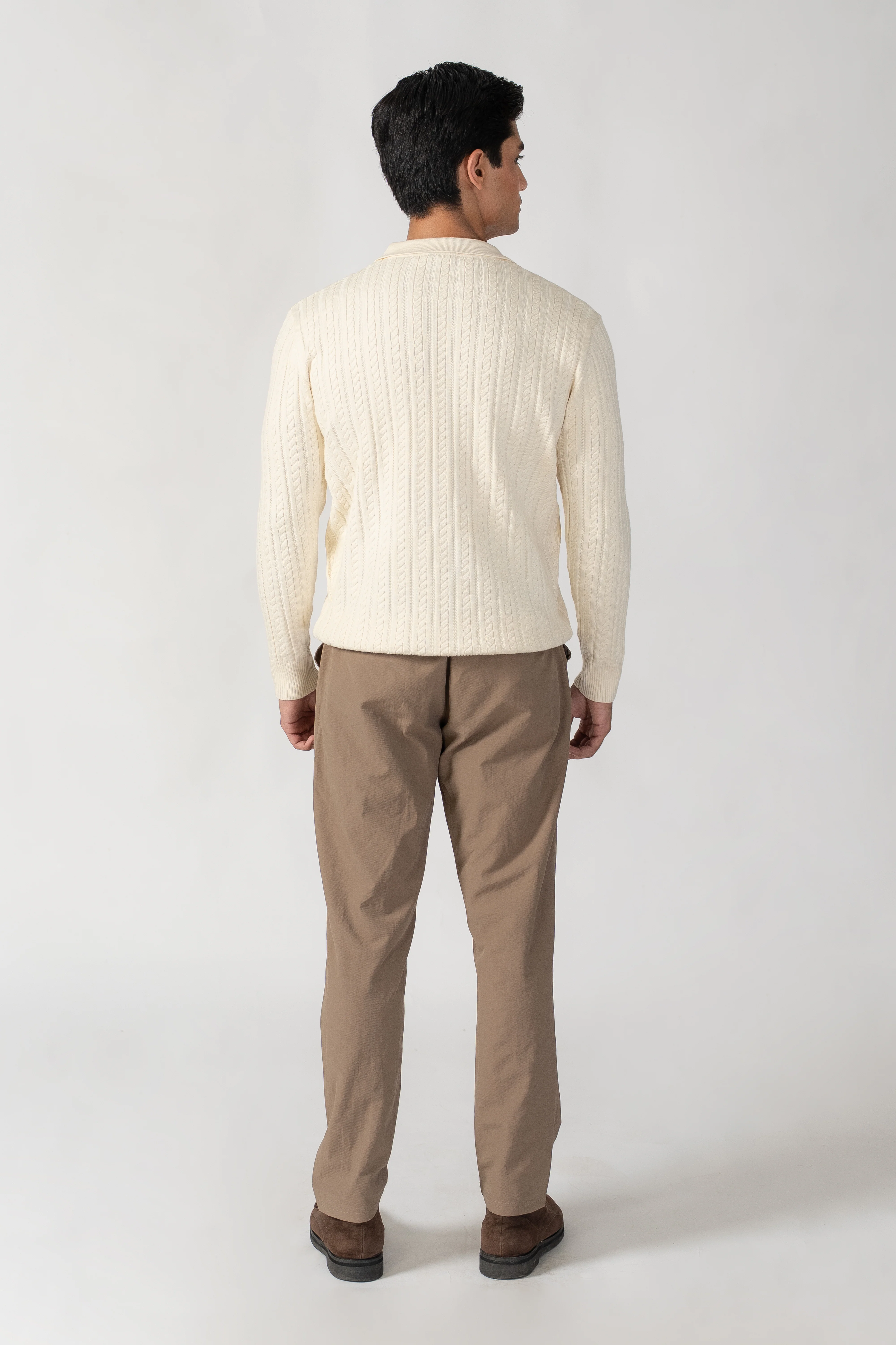 OFF WHITE CABLE KNIT HALF ZIP SWEATER POLO - Image 5