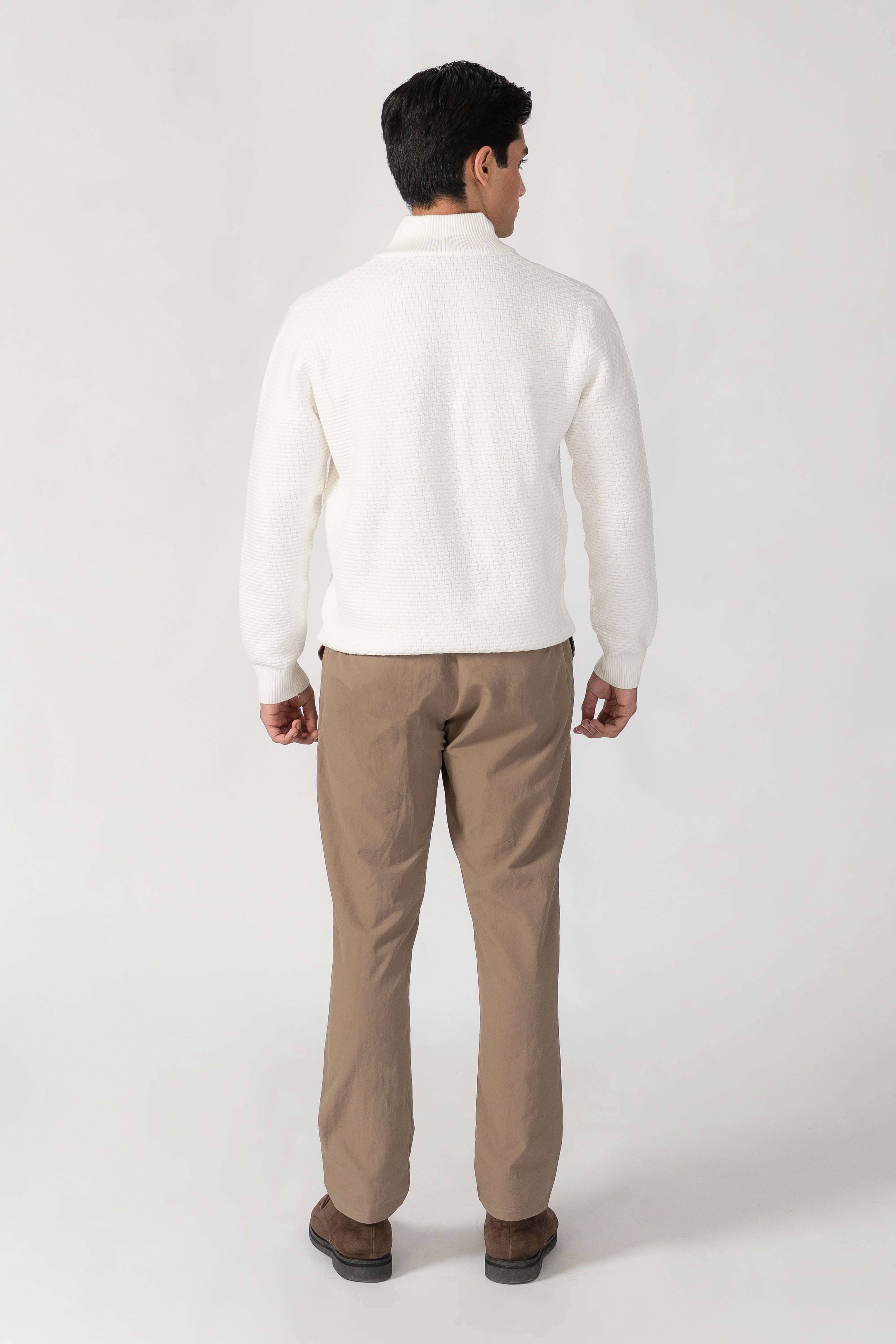 OFF WHITE HIGH NECK HALF ZIP WAFFLE KNIT SWEATER - Image 5