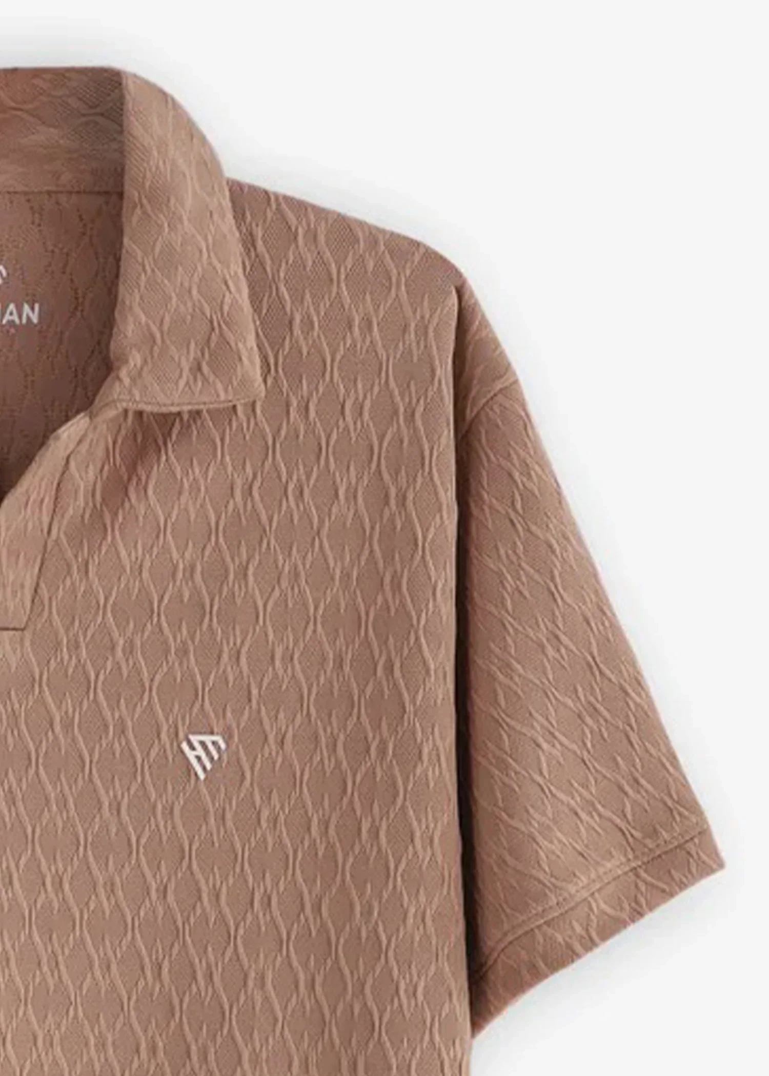 OLD MONEY CAMEL BEIGE TEXTURED V NECK POLO - Image 2