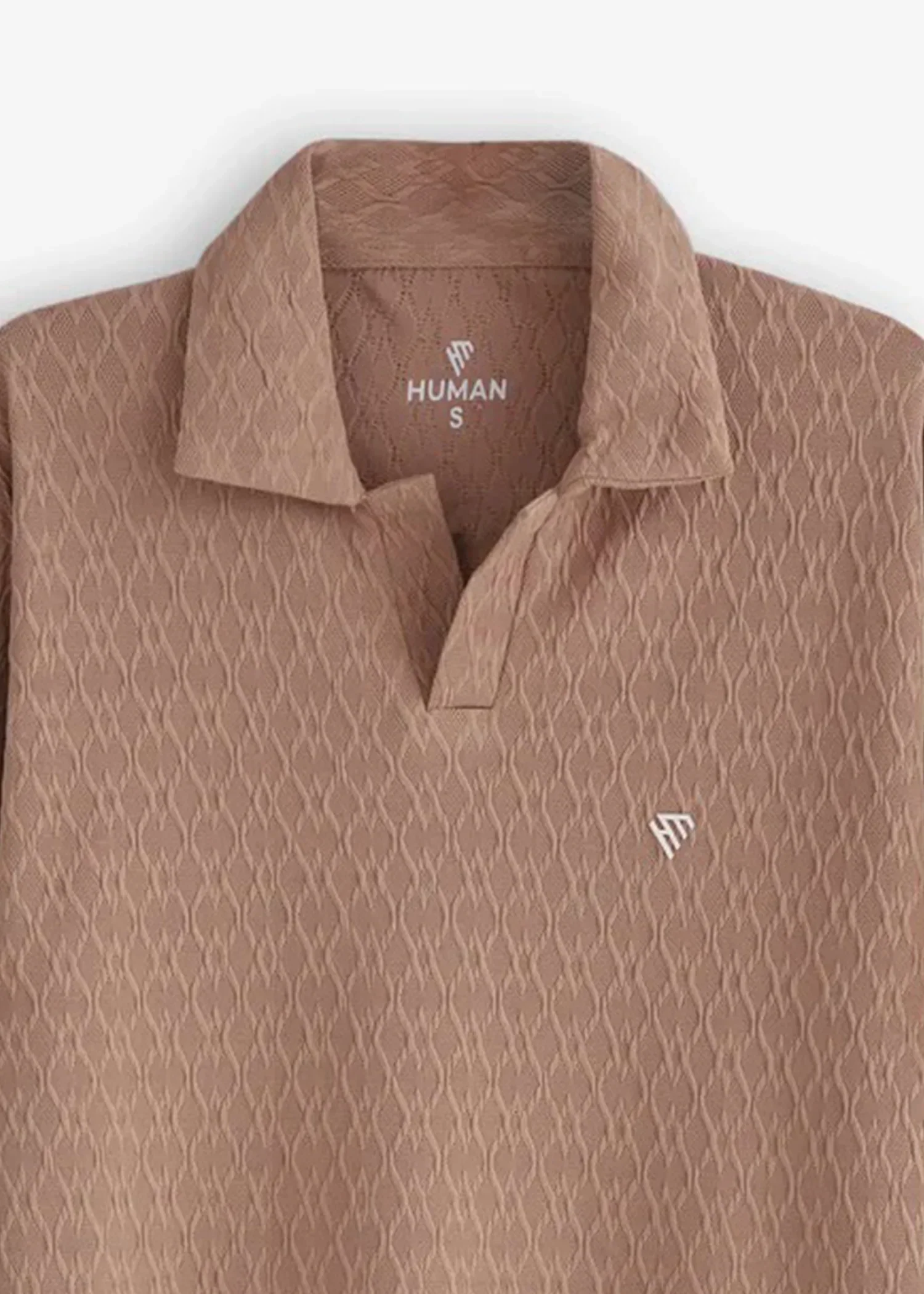 OLD MONEY CAMEL BEIGE TEXTURED V NECK POLO - Image 3