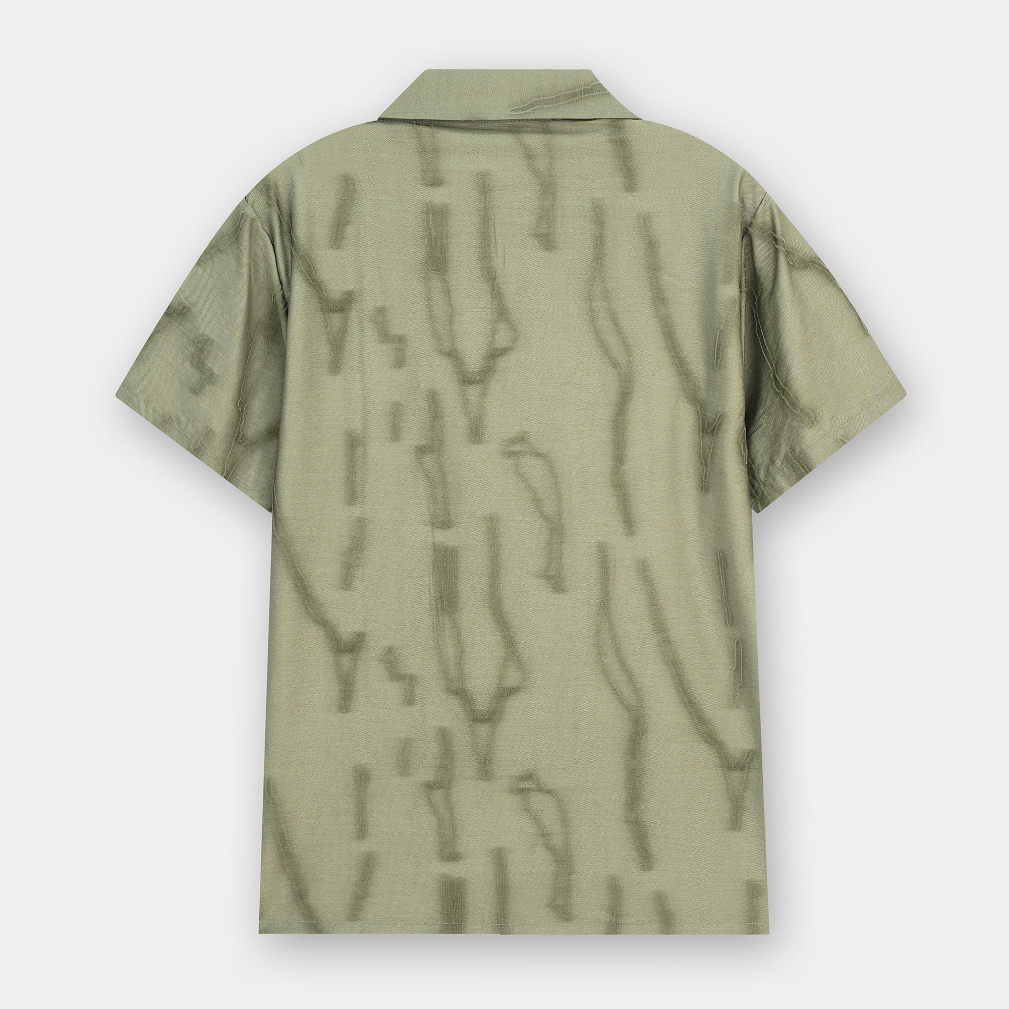 OLIVE ABSTRACT PRINTED CUBAN COLLAR SHIRT - Image 7
