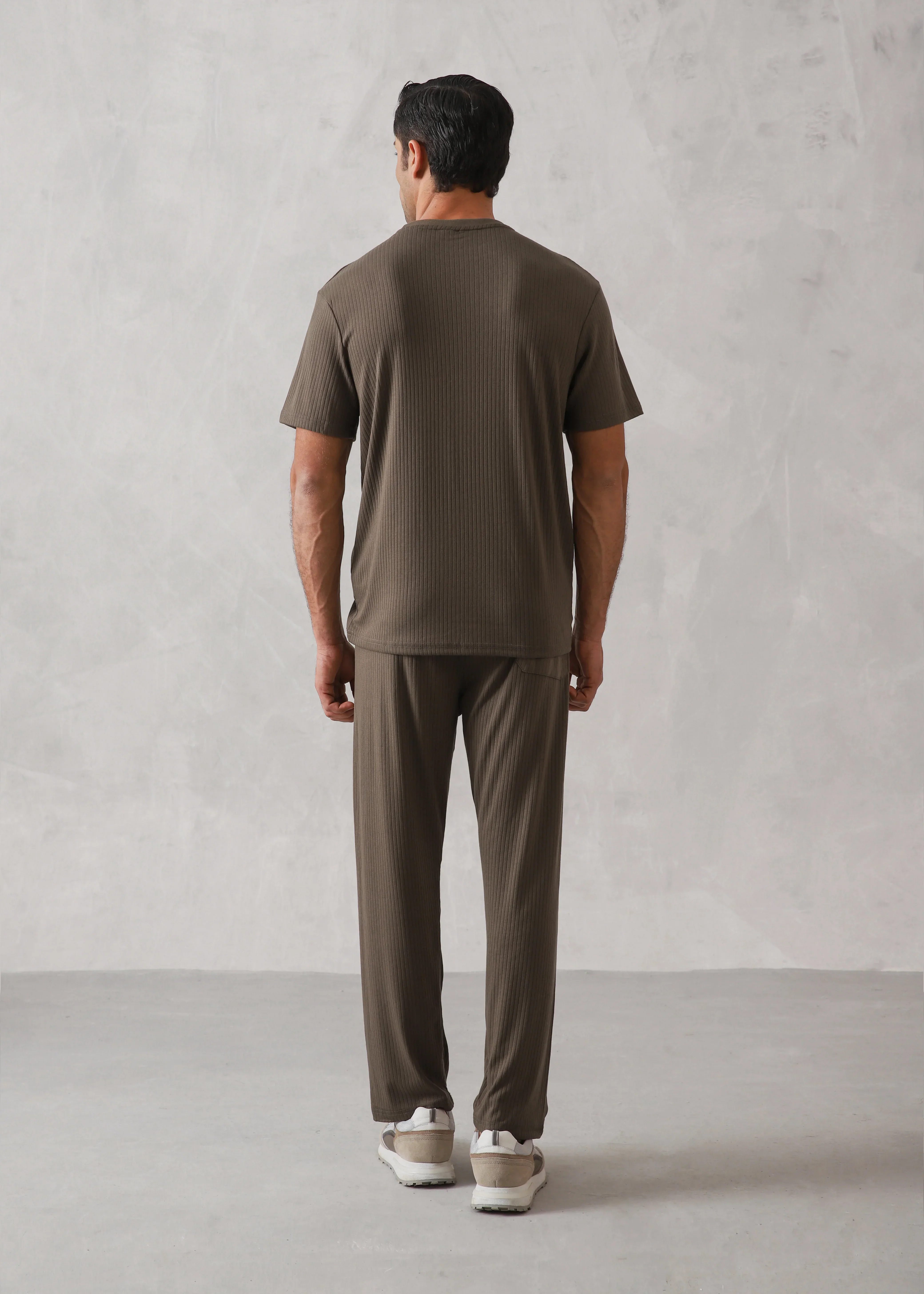OLIVE BROWN DROP NEEDLE TEXTURED TRACKSUIT - Image 5