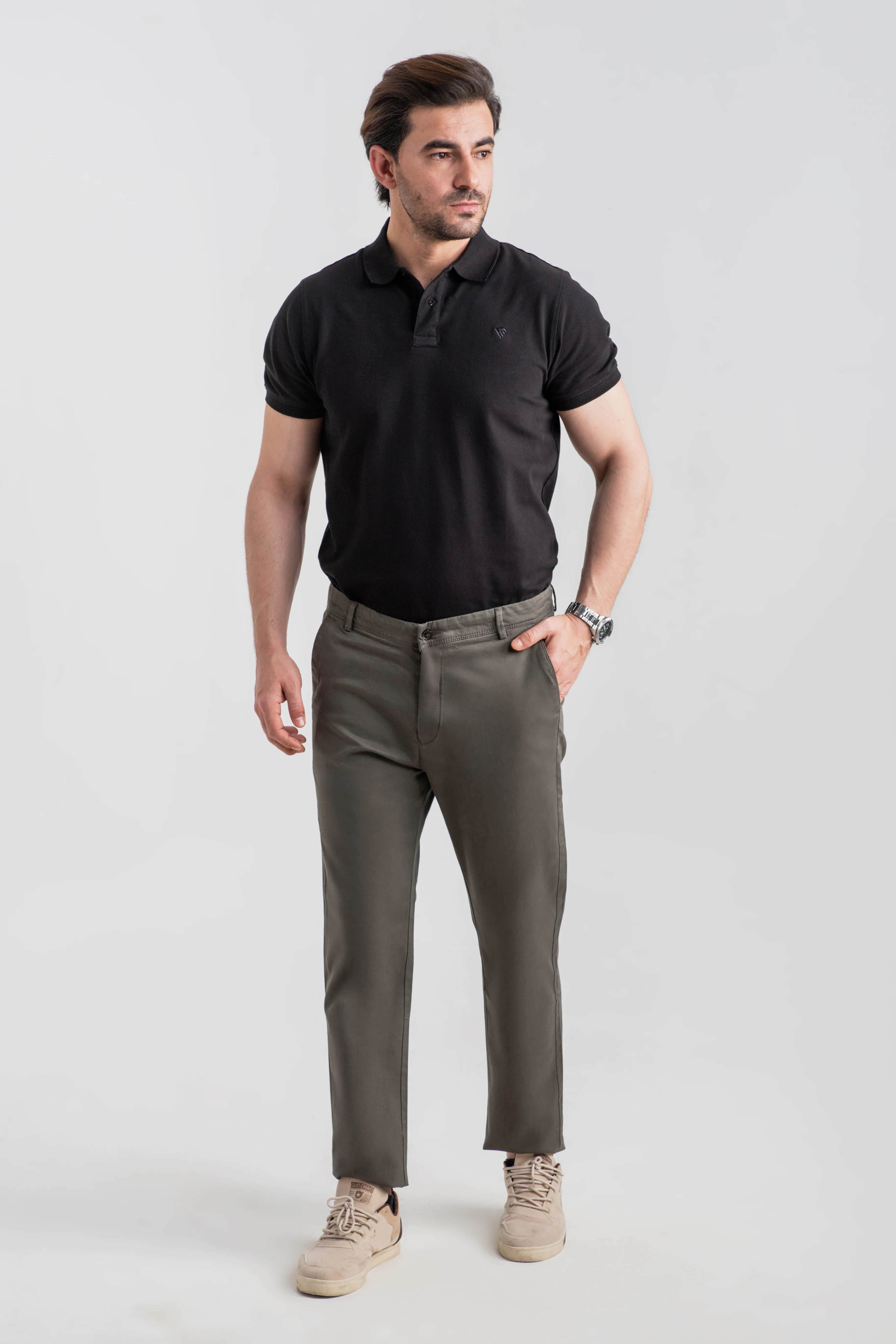 OLIVE STRETCH CHINO PANTS - Image 5