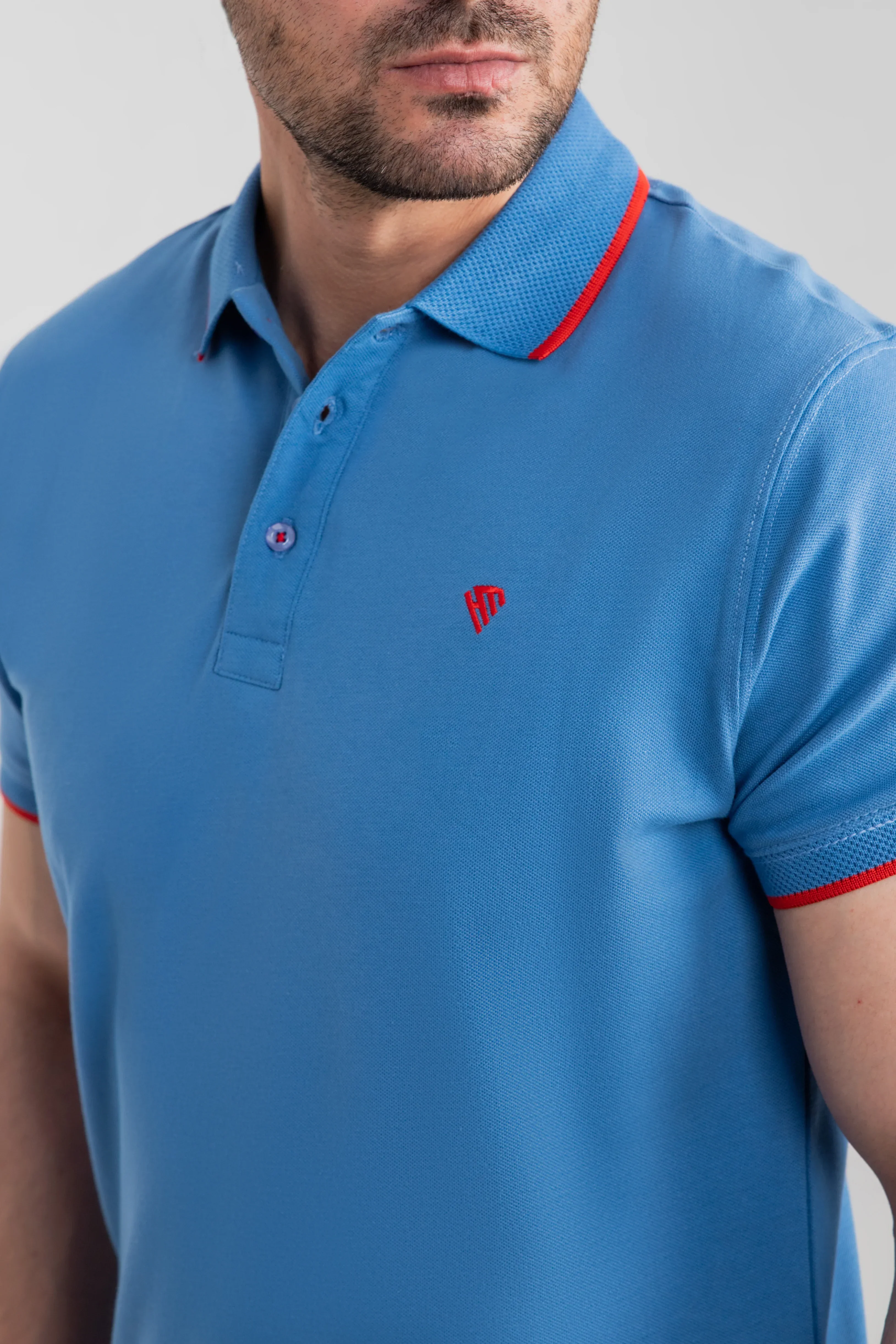 MARINE BLUE JACQUARD COLLAR POLO - Image 4