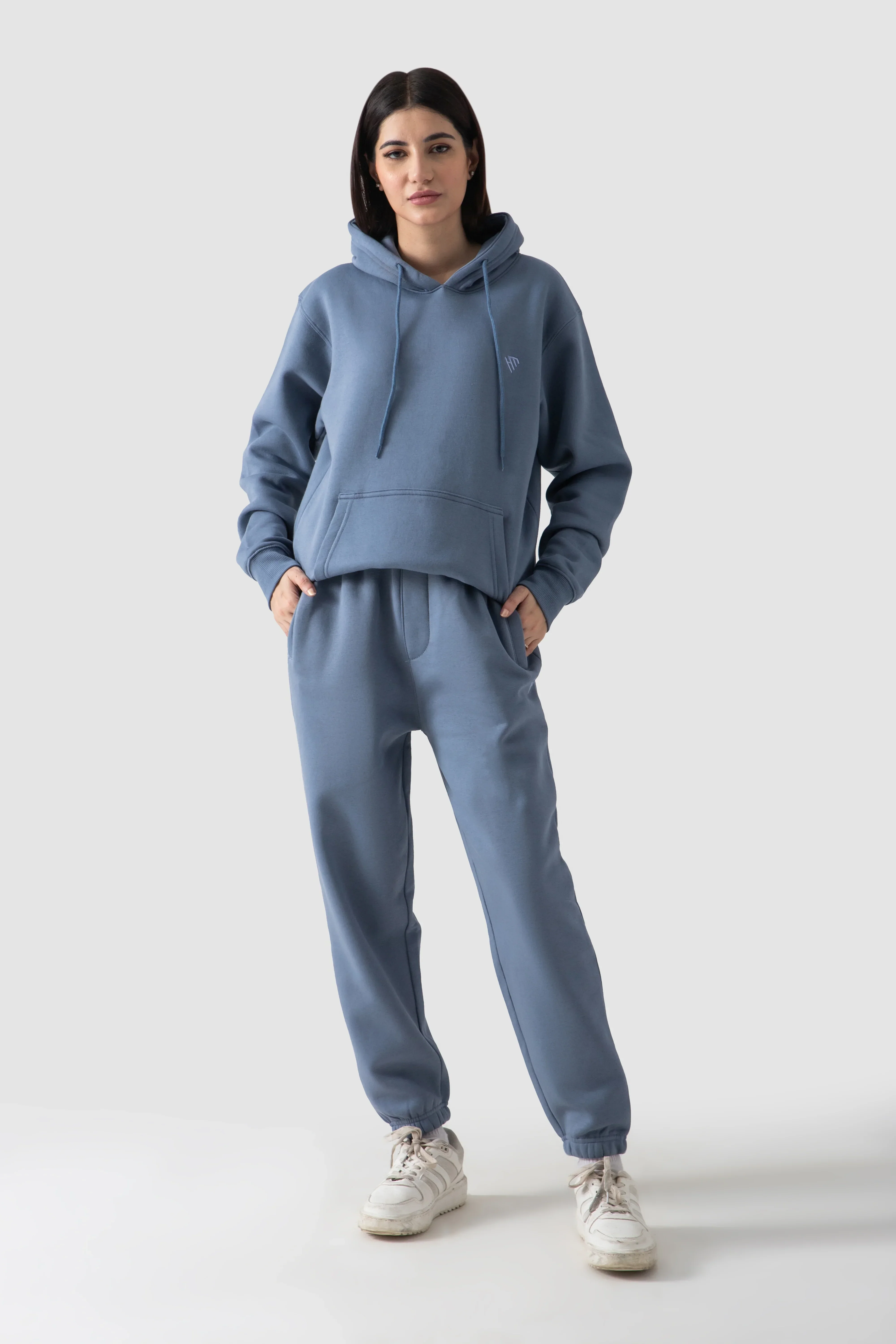 WOMEN PULLOVER HOODIE-STEEL BLUE - Image 3