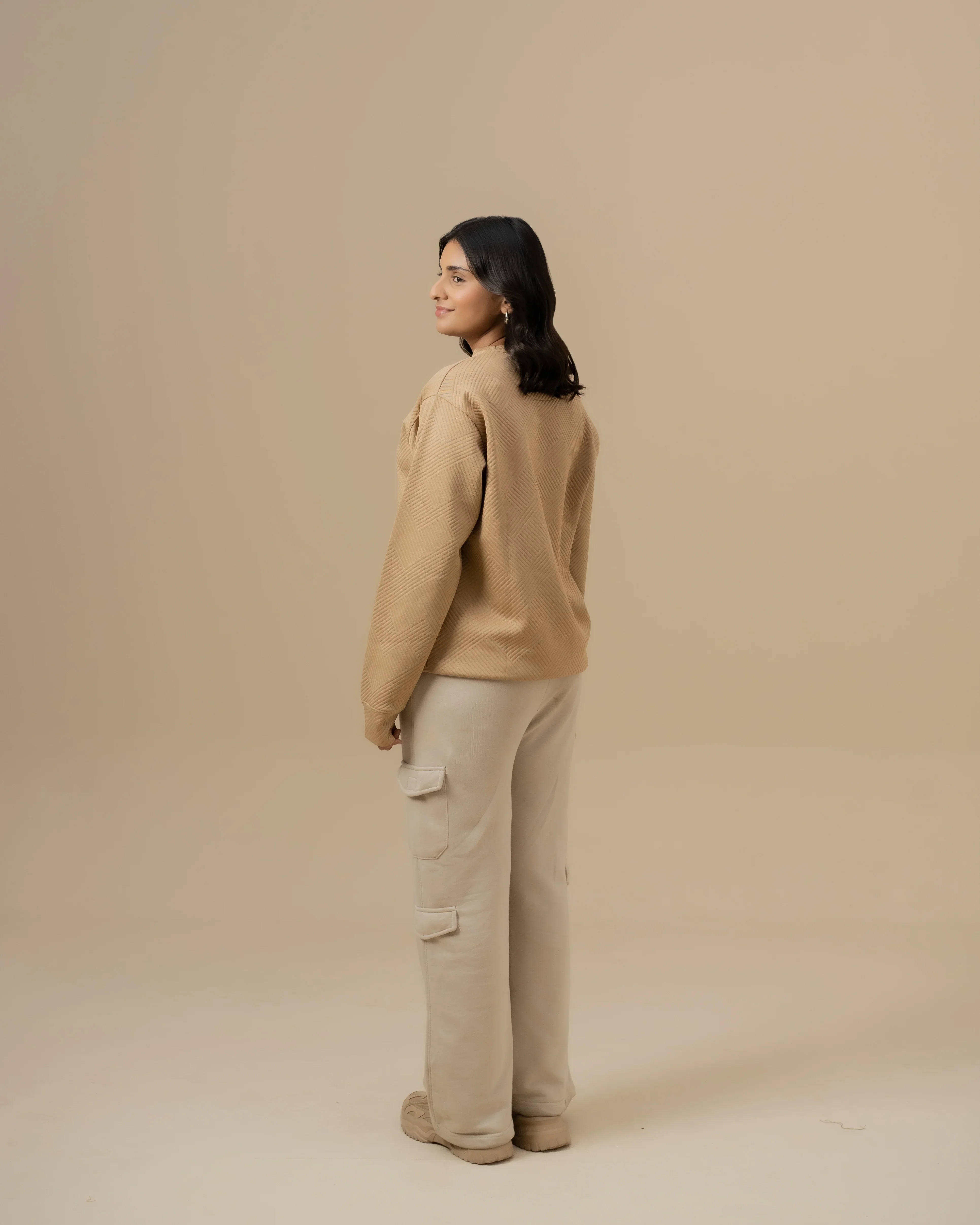 WOMEN BEIGE WEAVE SWEATSHIRT - Image 4