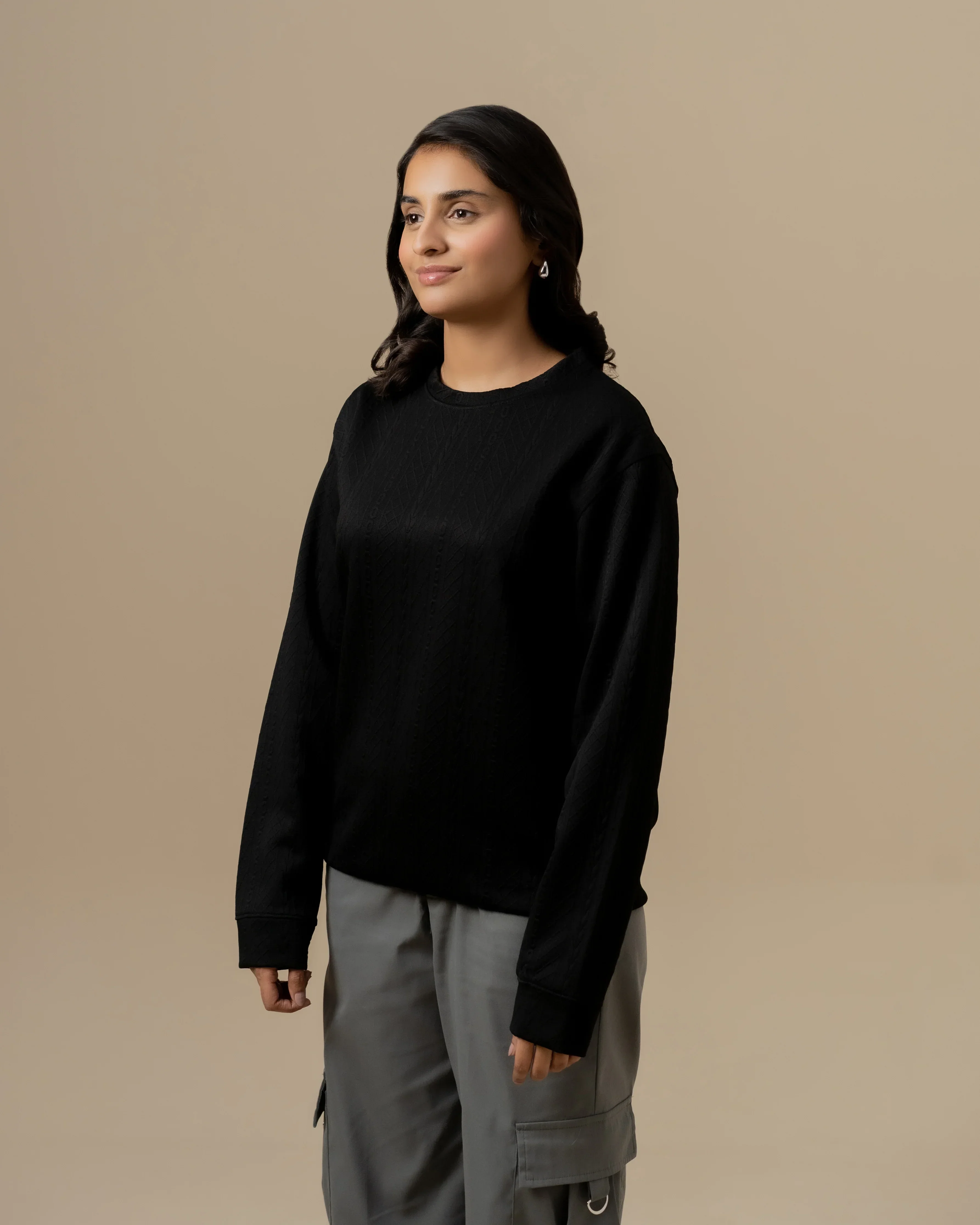 WOMEN BLACK JACQUARD SWEATSHIRT - Image 2