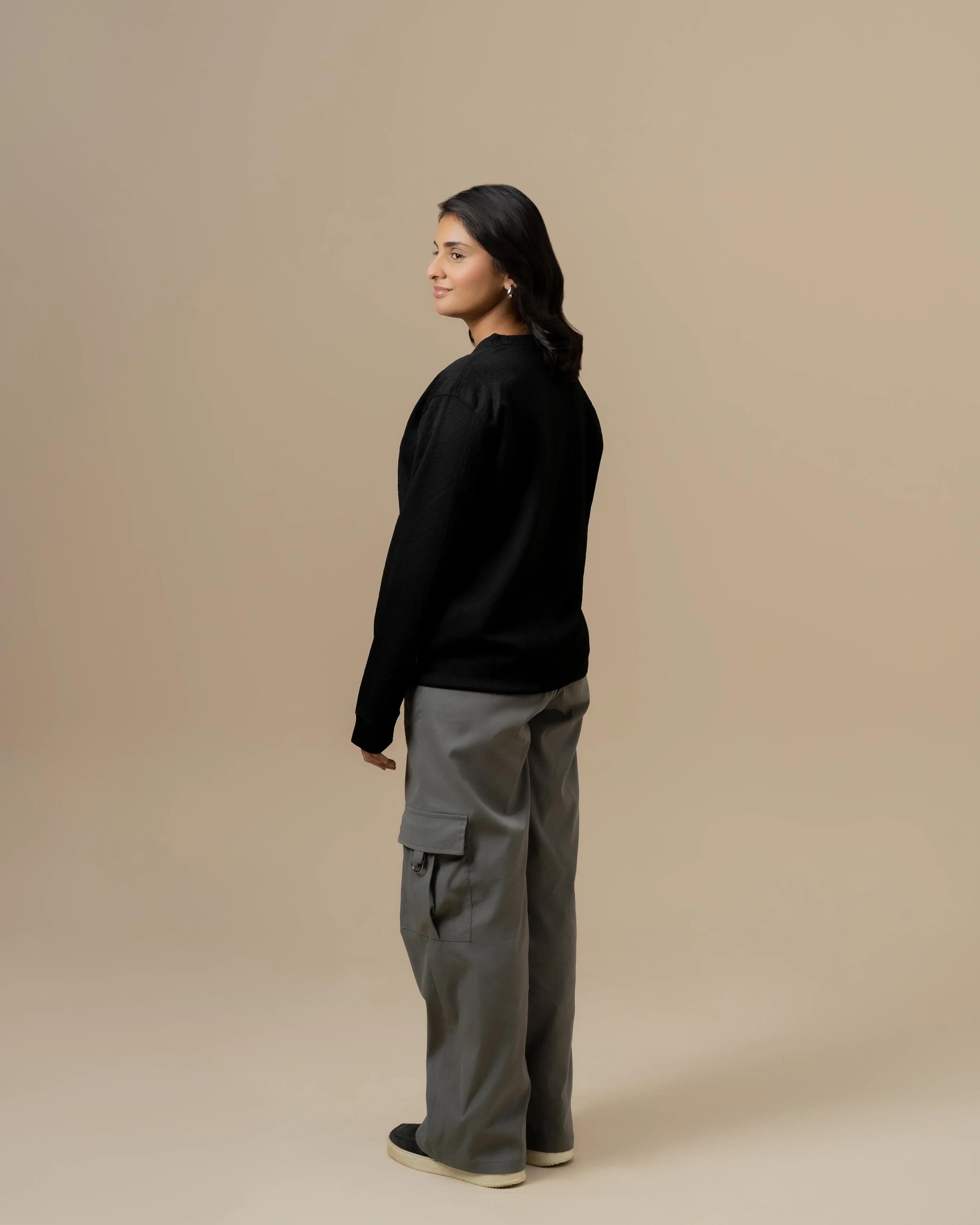 WOMEN BLACK JACQUARD SWEATSHIRT - Image 5