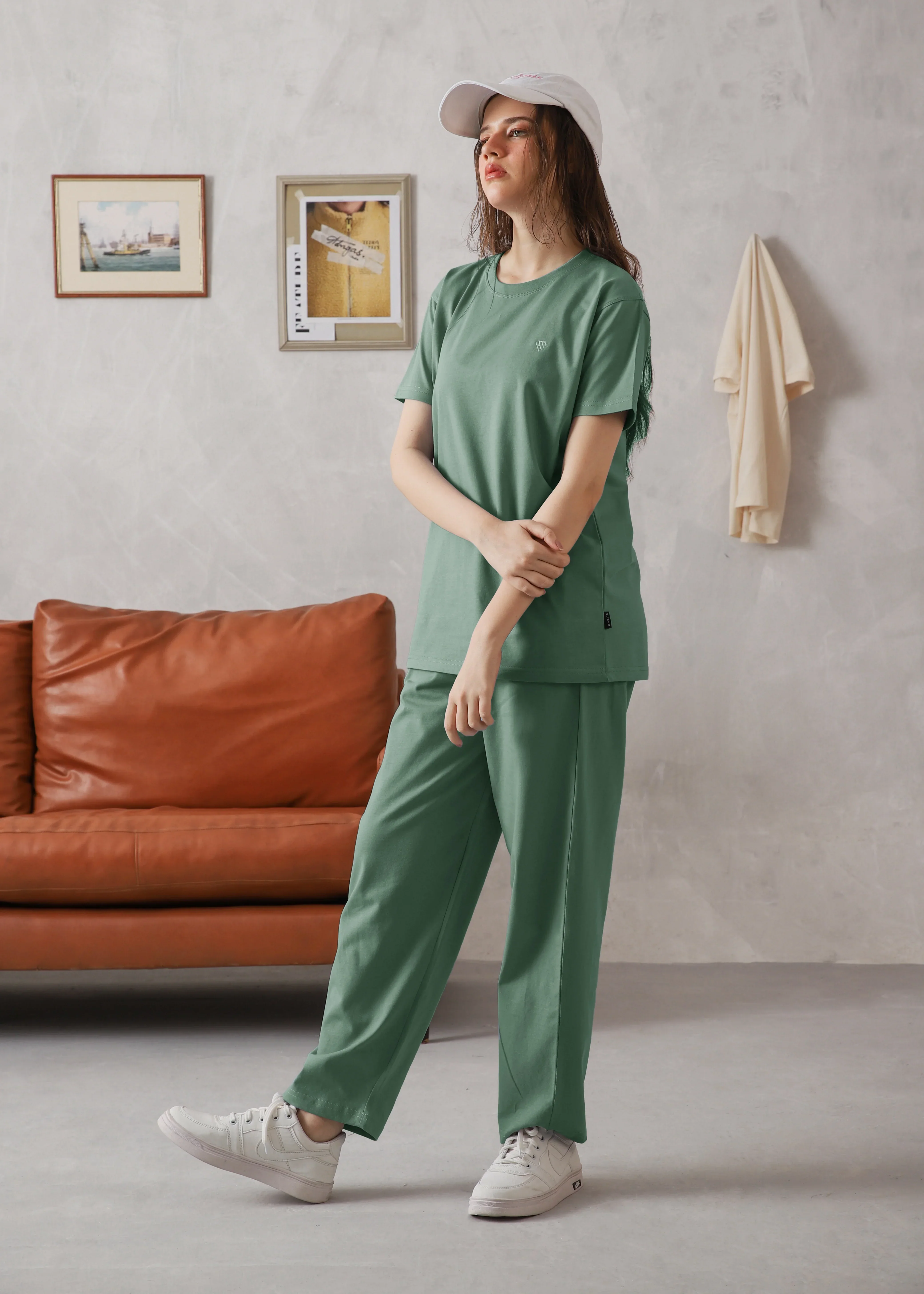 WOMEN ELITE COMFORT-100% COTTON SEA GREEN TRACKSUIT - Image 3