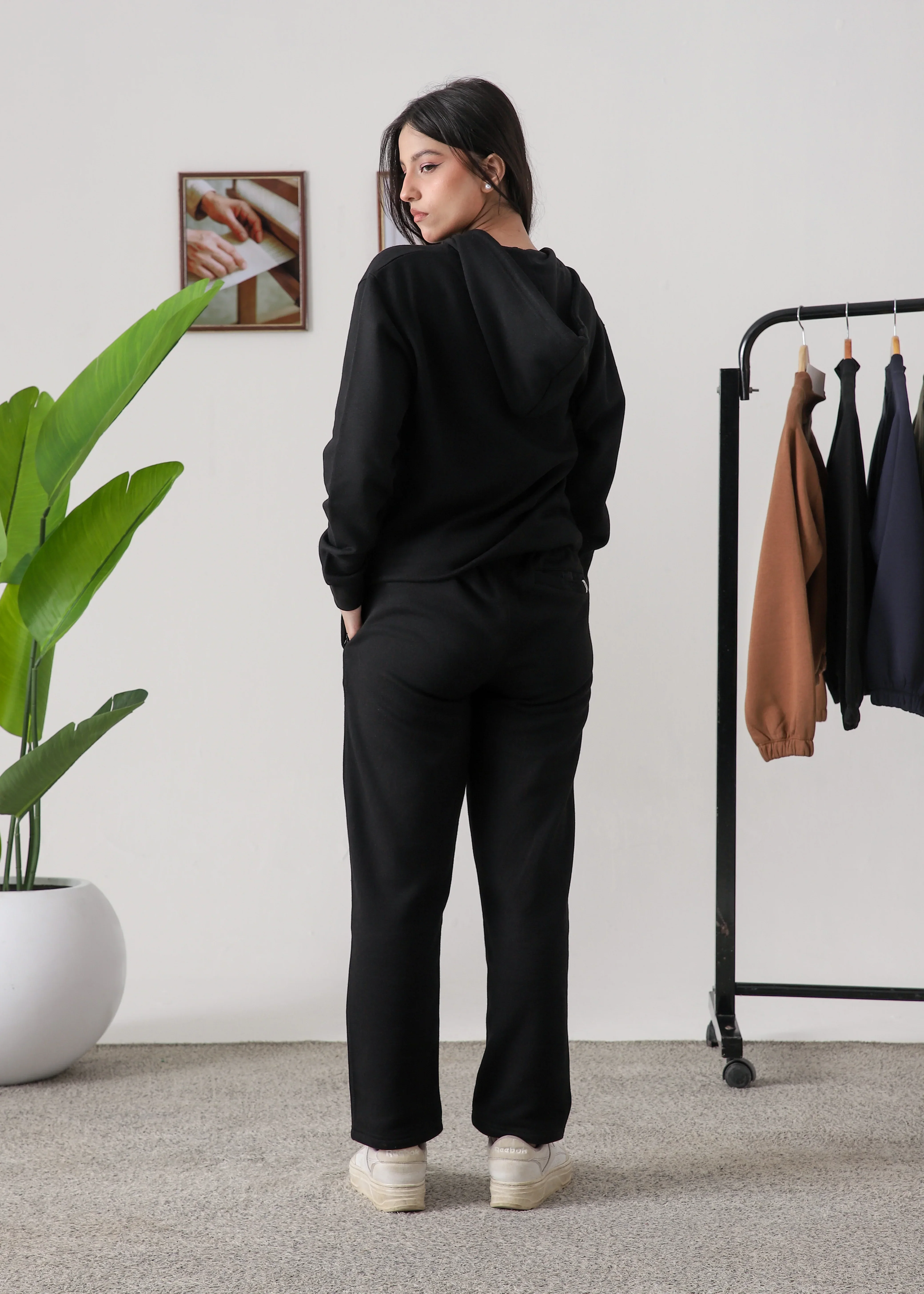 WOMEN PURE COMFORT COTTON FLEECE BLACK CORD-SET - Image 4