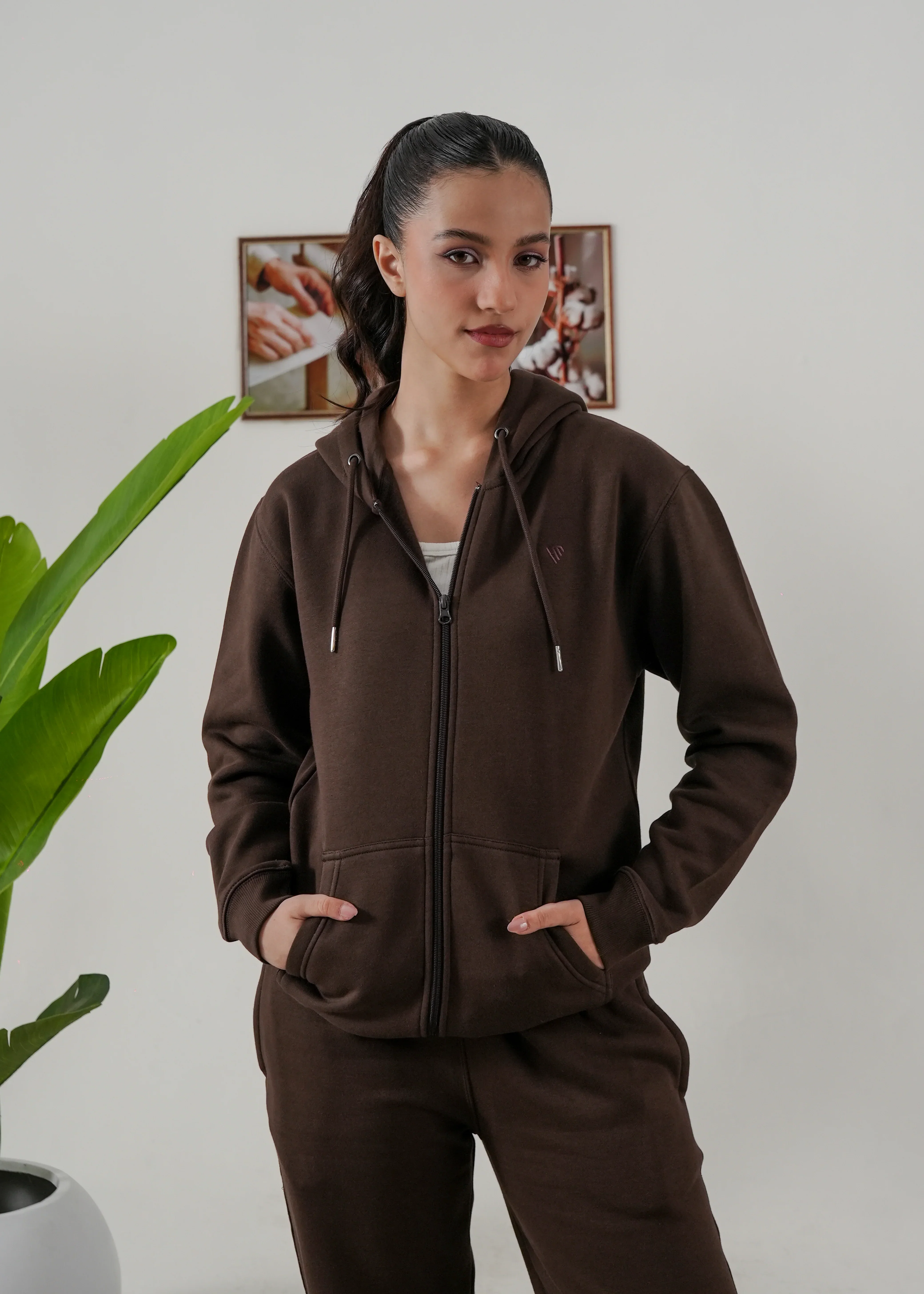 WOMEN PURE COMFORT COTTON FLEECE CHOCOLATE BROWN CORD-SET - Image 4