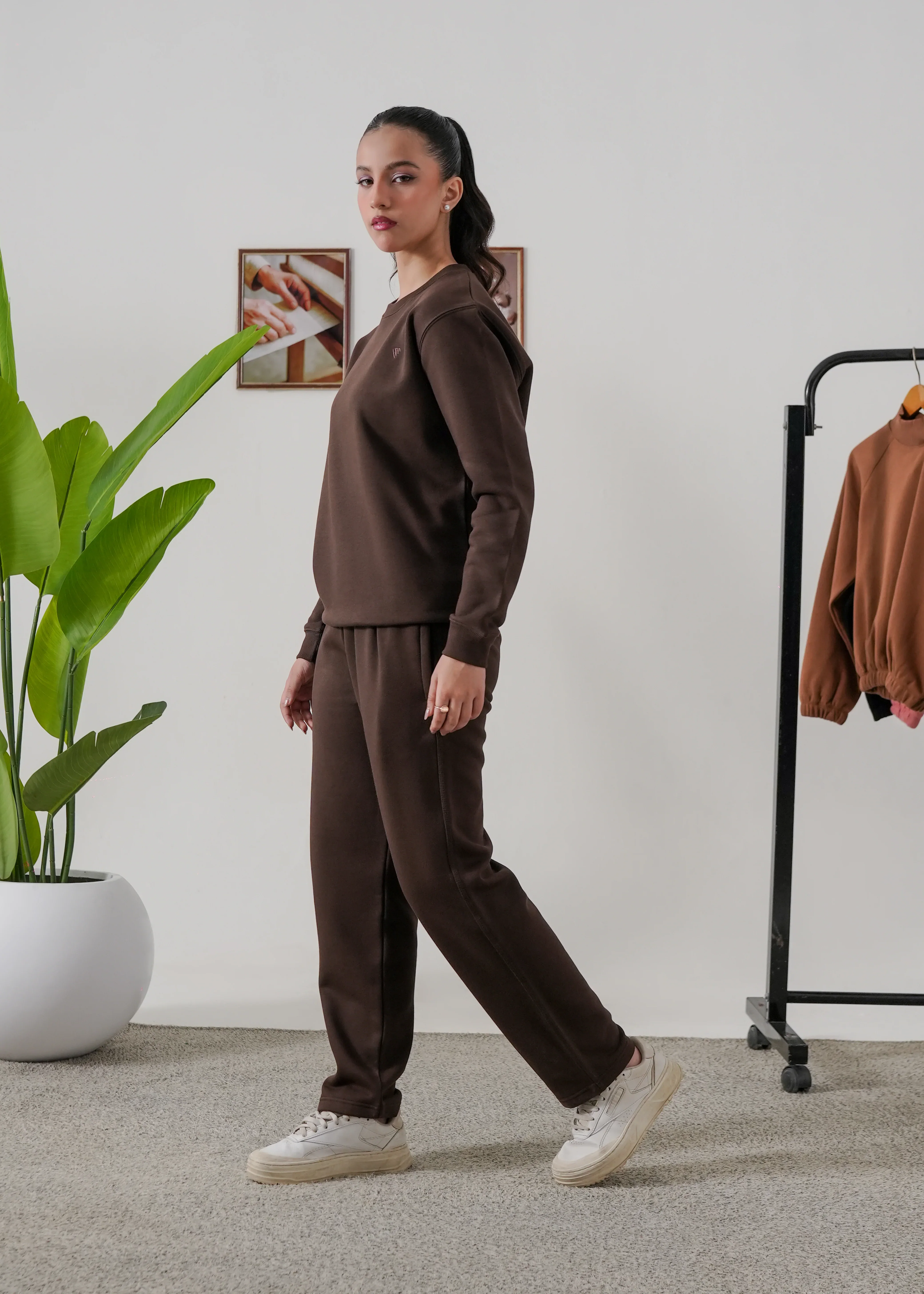 WOMEN PURE COMFORT COTTON FLEECE CHOCOLATE BROWN TRACKSUIT - Image 3