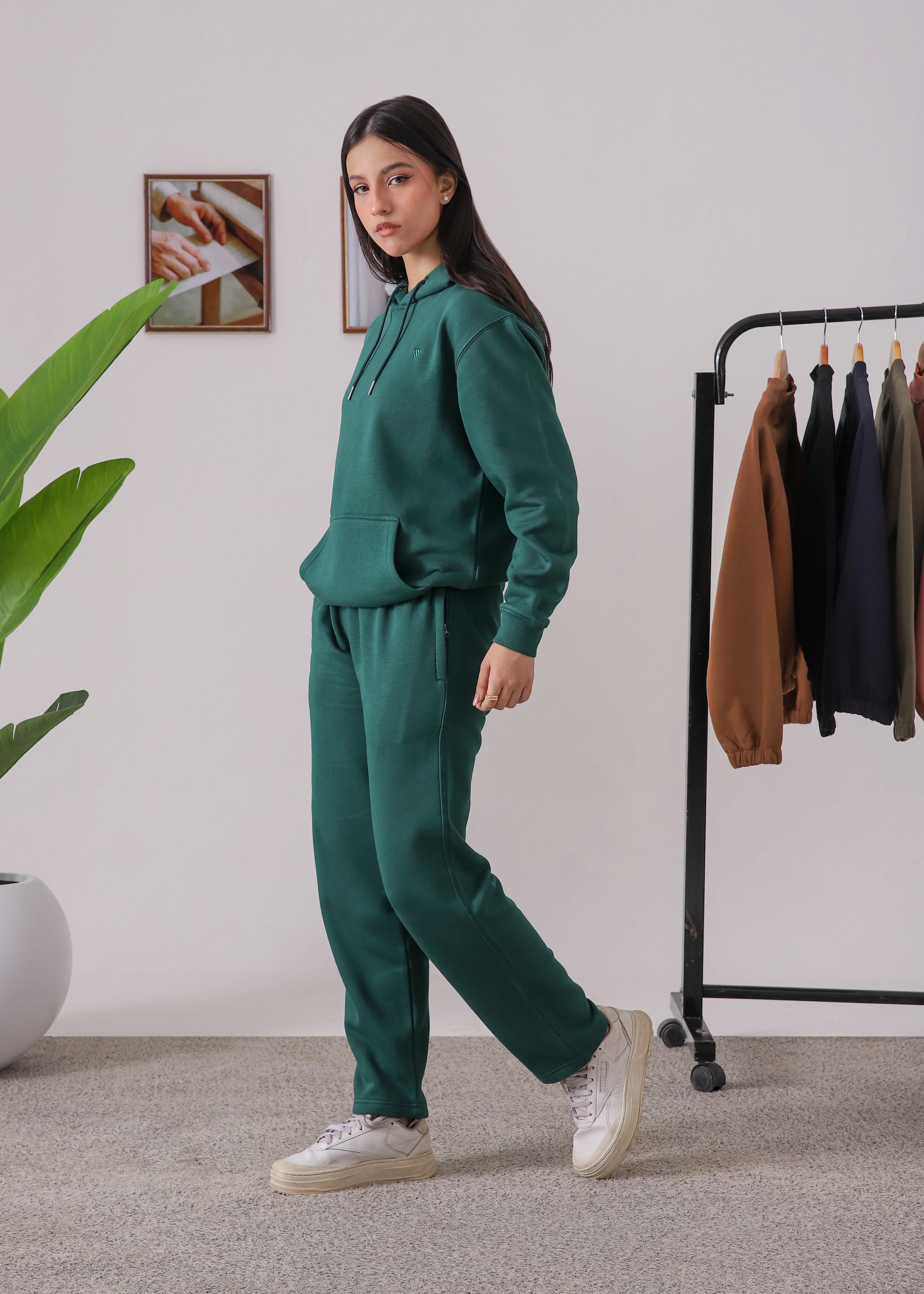 WOMEN PURE COMFORT COTTON FLEECE FOREST GREEN CORD-SET - Image 3