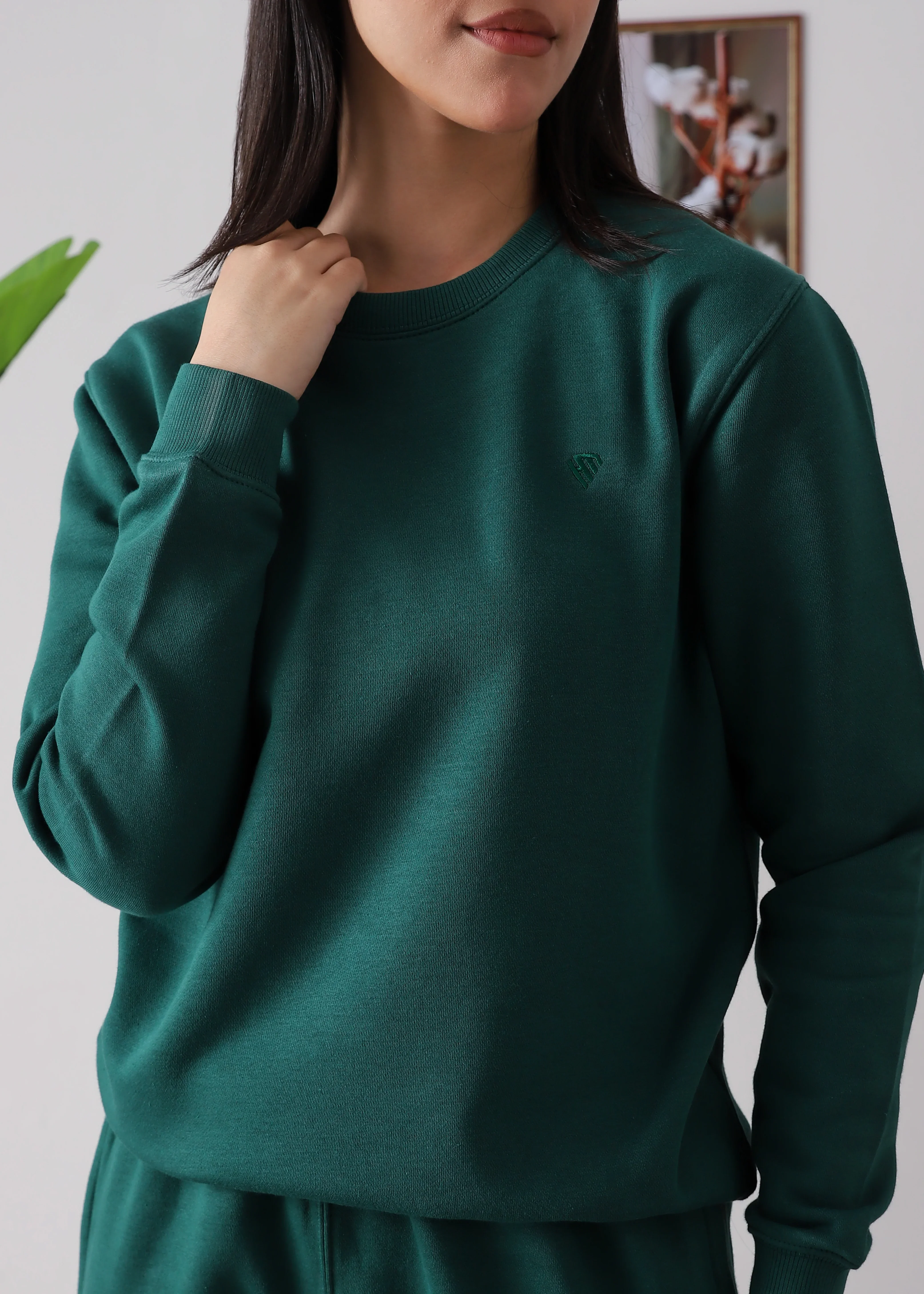 WOMEN PURE COMFORT COTTON FLEECE FOREST GREEN TRACKSUIT - Image 2