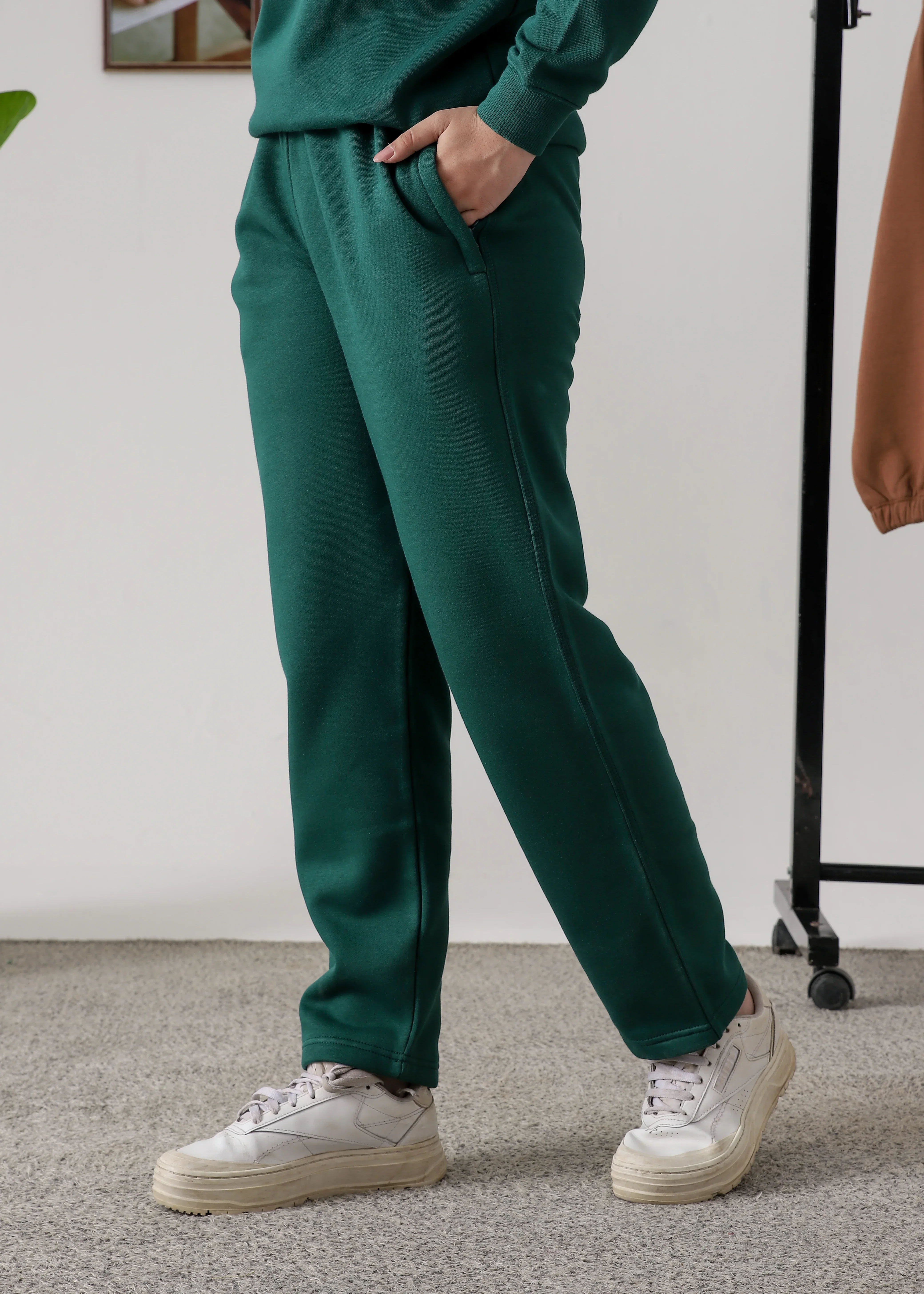WOMEN PURE COMFORT COTTON FLEECE FOREST GREEN TRACKSUIT - Image 5