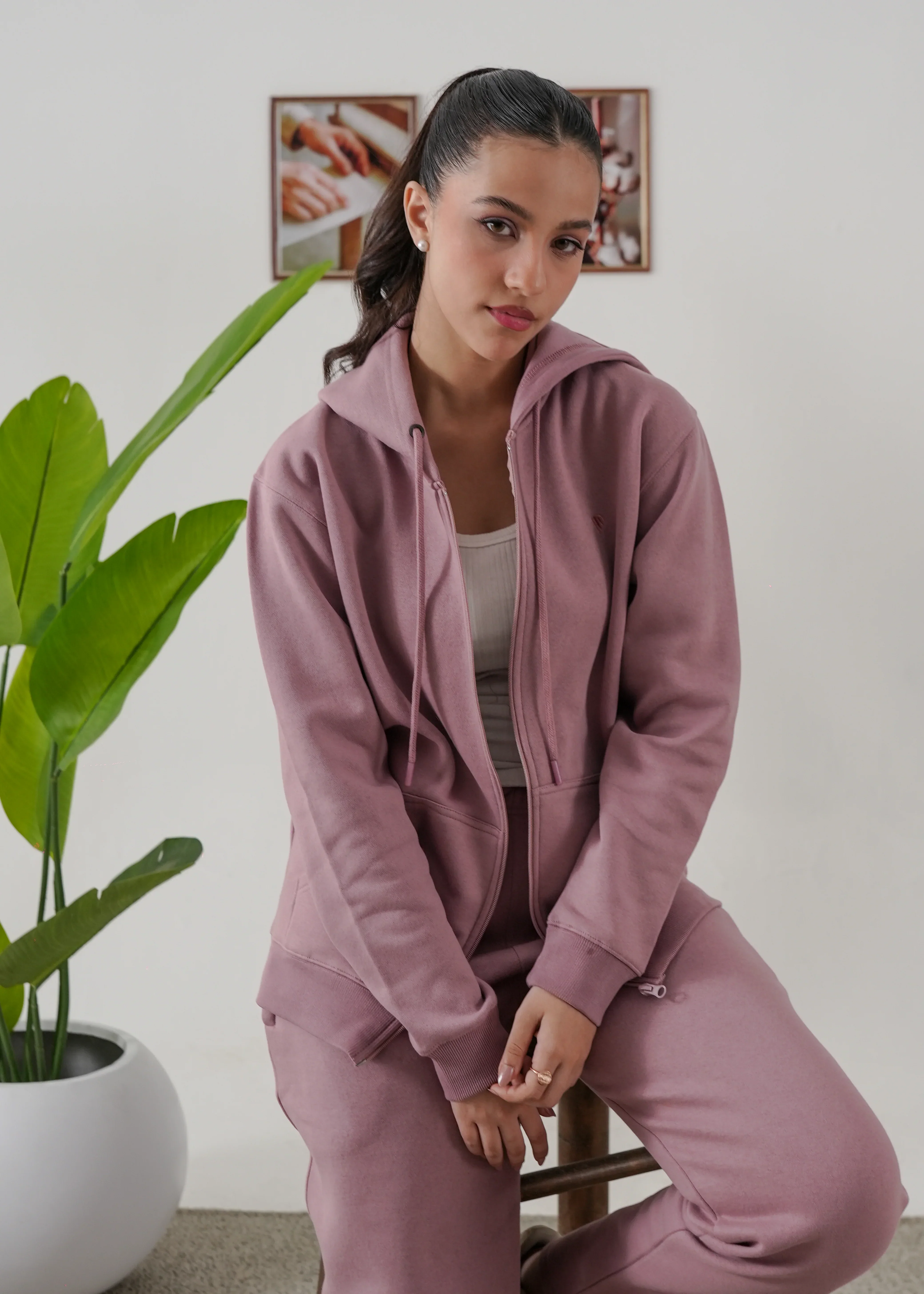 WOMEN PURE COMFORT COTTON FLEECE MAUVE CORD-SET - Image 3