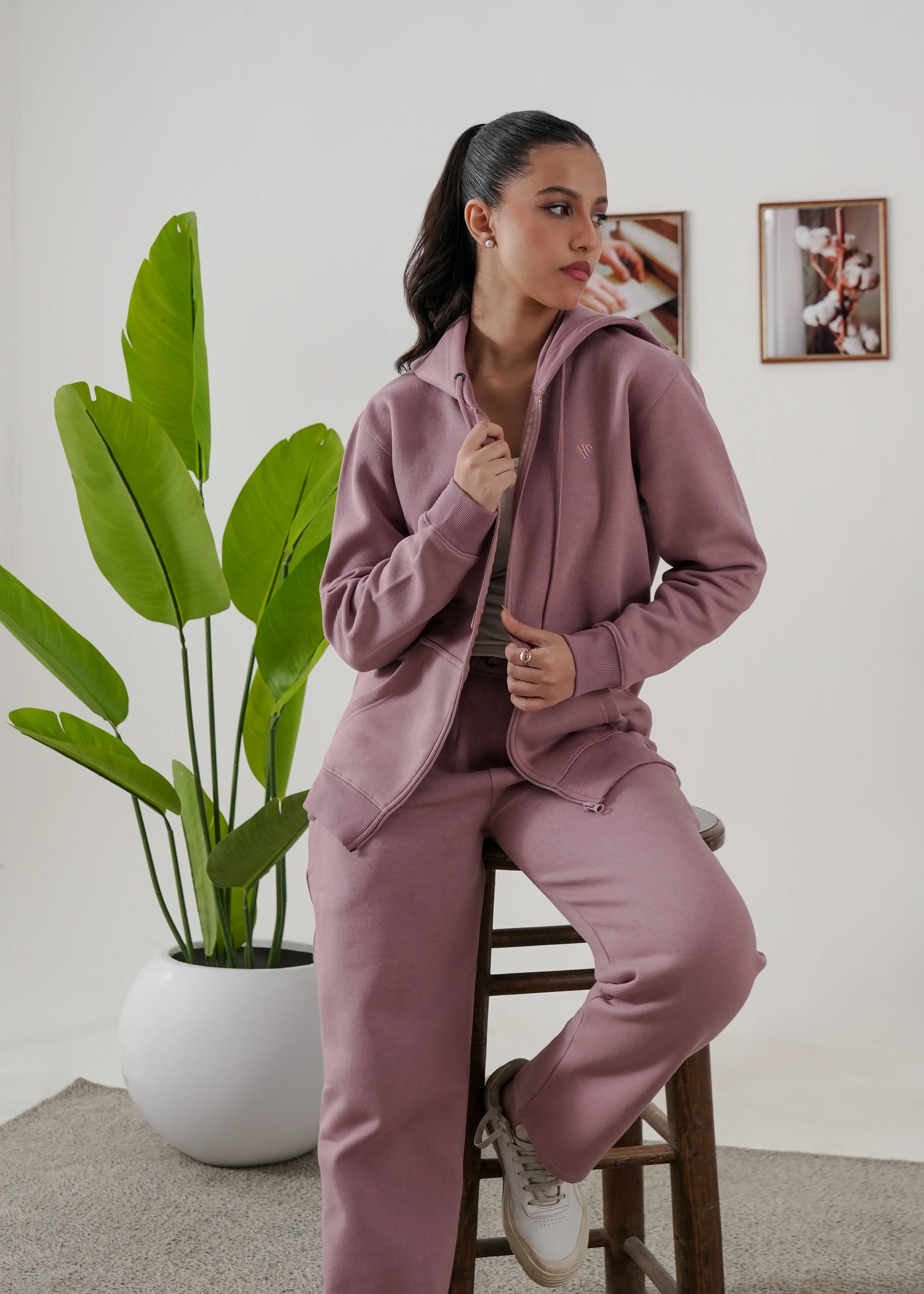 WOMEN PURE COMFORT COTTON FLEECE MAUVE CORD-SET - Image 4