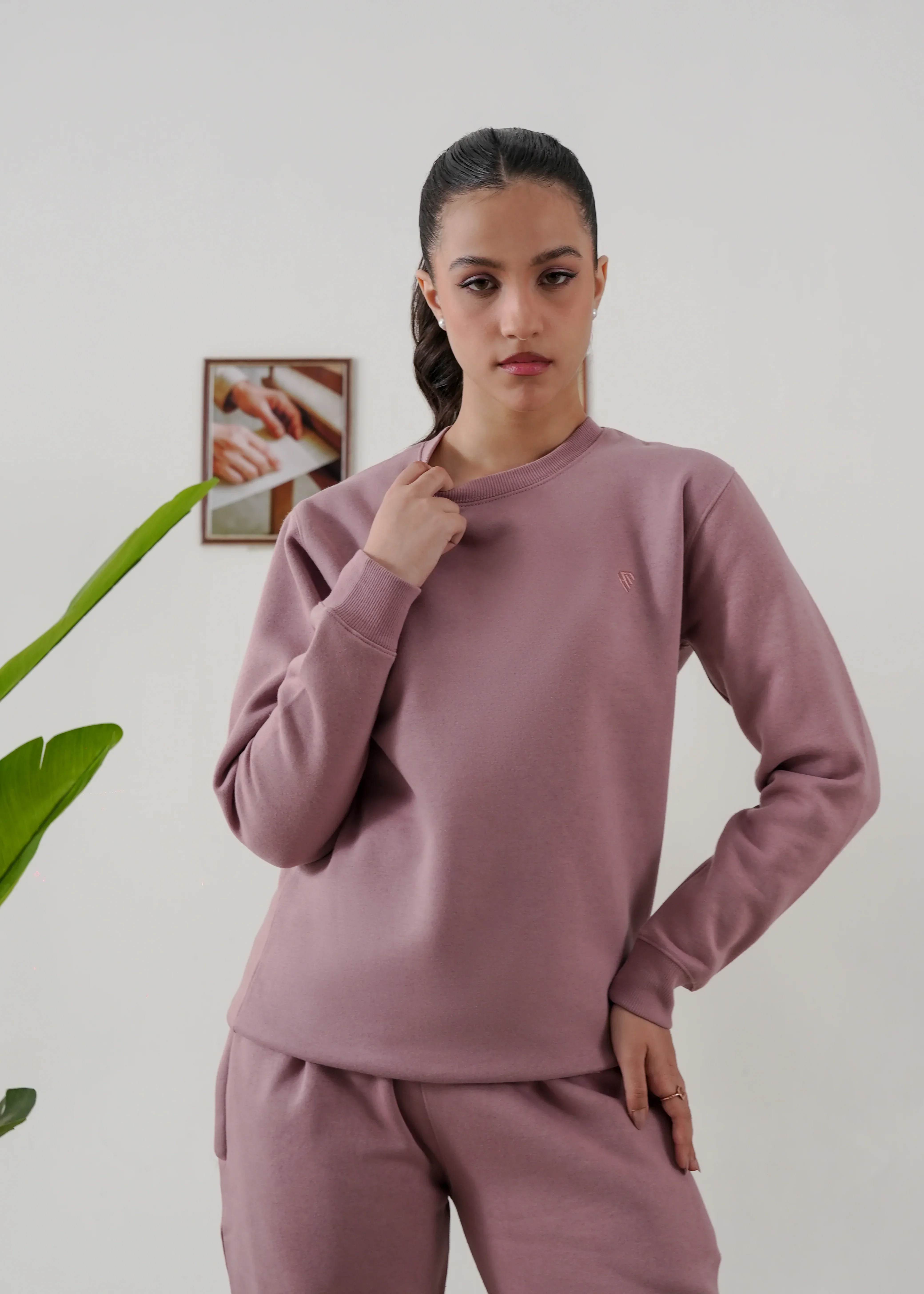 WOMEN PURE COMFORT COTTON FLEECE MAUVE TRACKSUIT - Image 2
