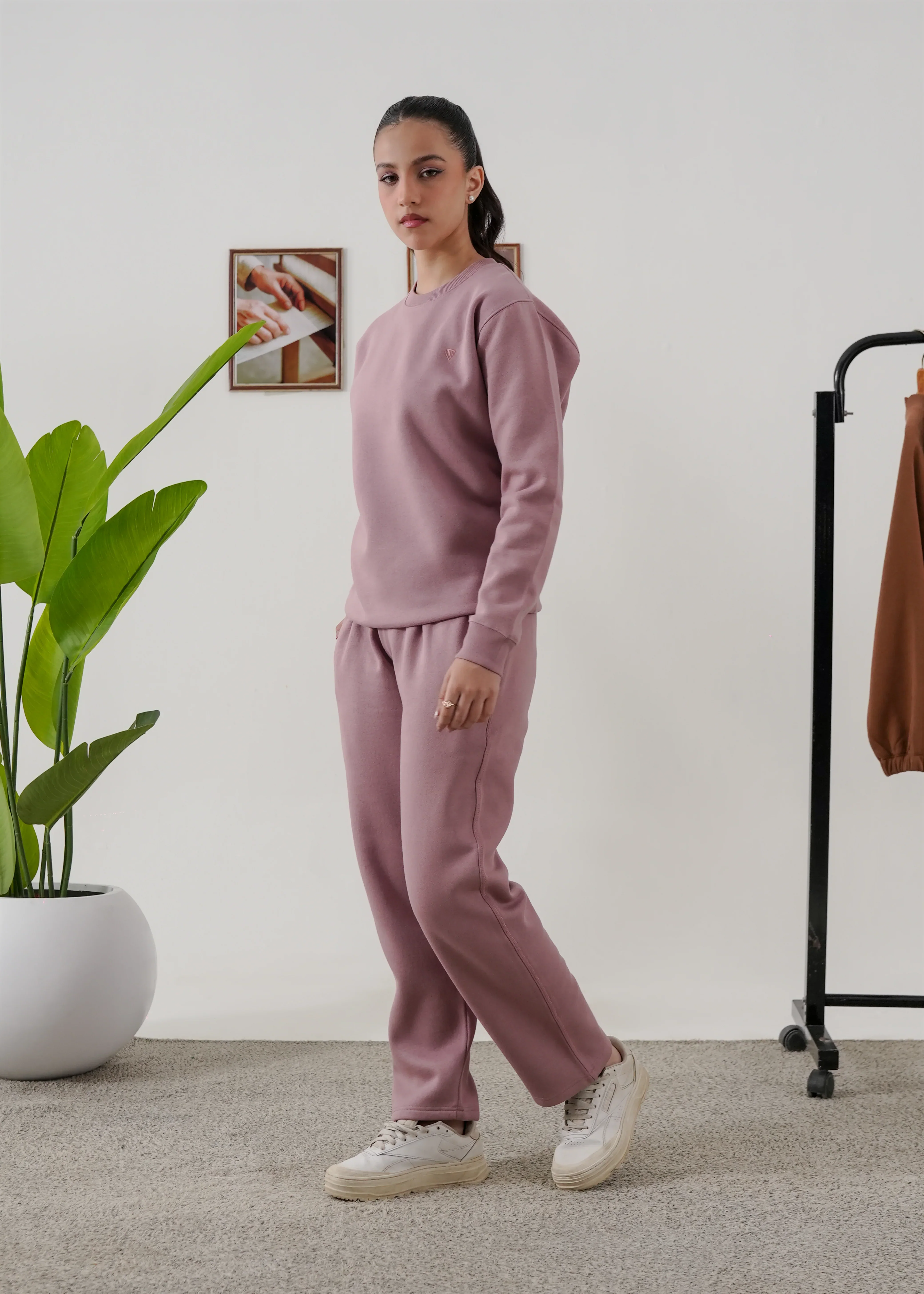 WOMEN PURE COMFORT COTTON FLEECE MAUVE TRACKSUIT - Image 3
