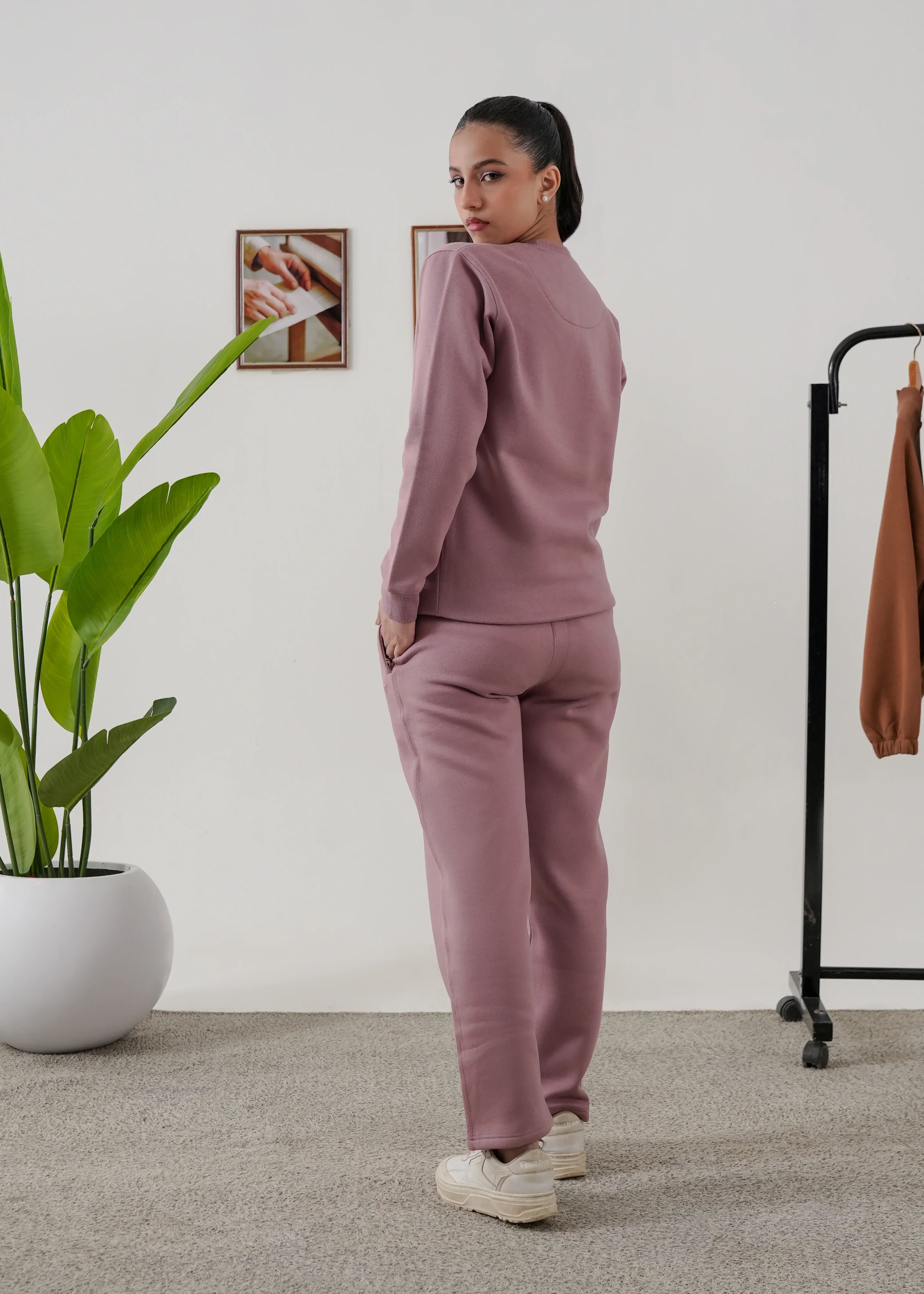 WOMEN PURE COMFORT COTTON FLEECE MAUVE TRACKSUIT - Image 5