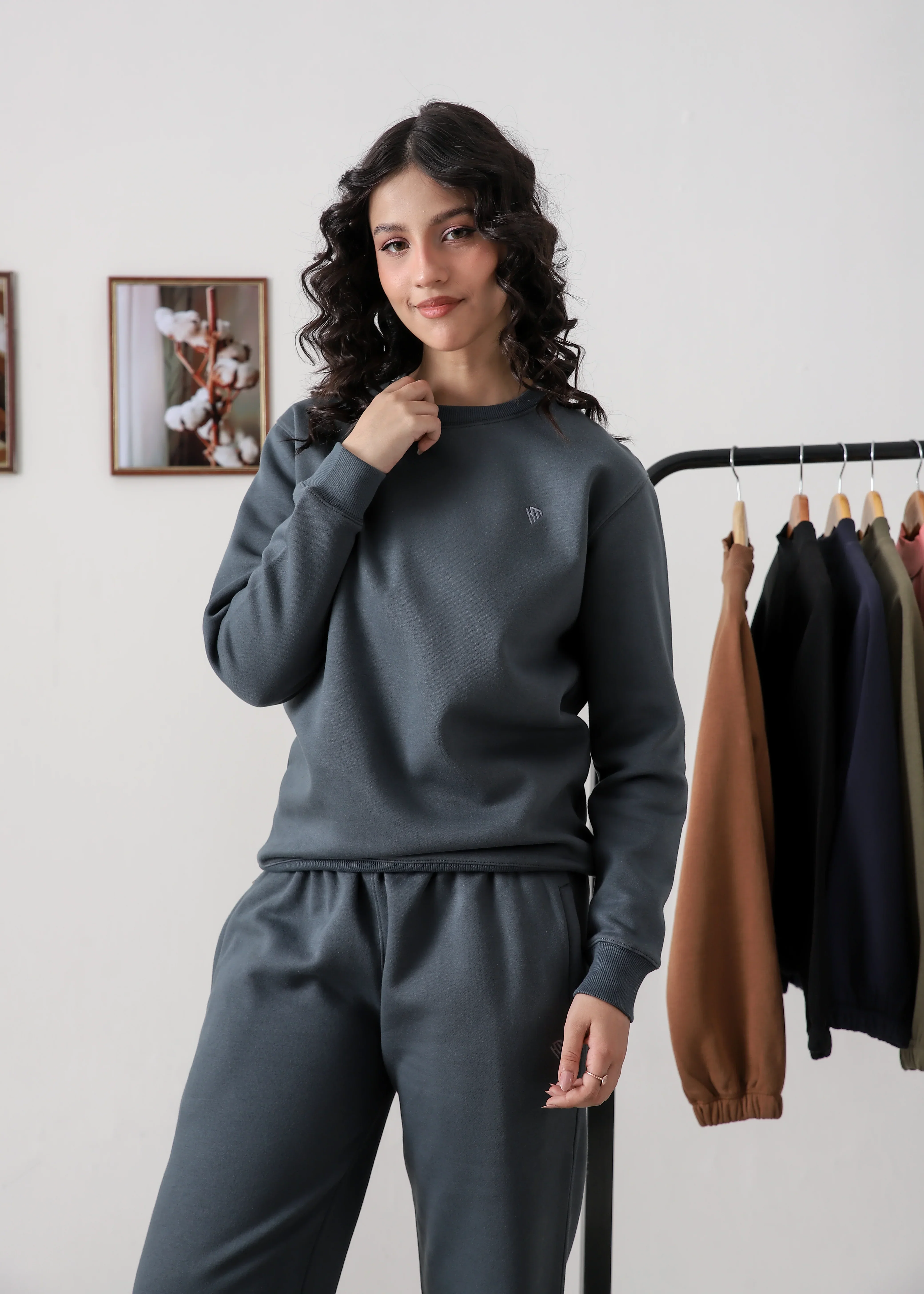 WOMEN PURE COMFORT COTTON FLEECE SLATE GREY TRACKSUIT - Image 4