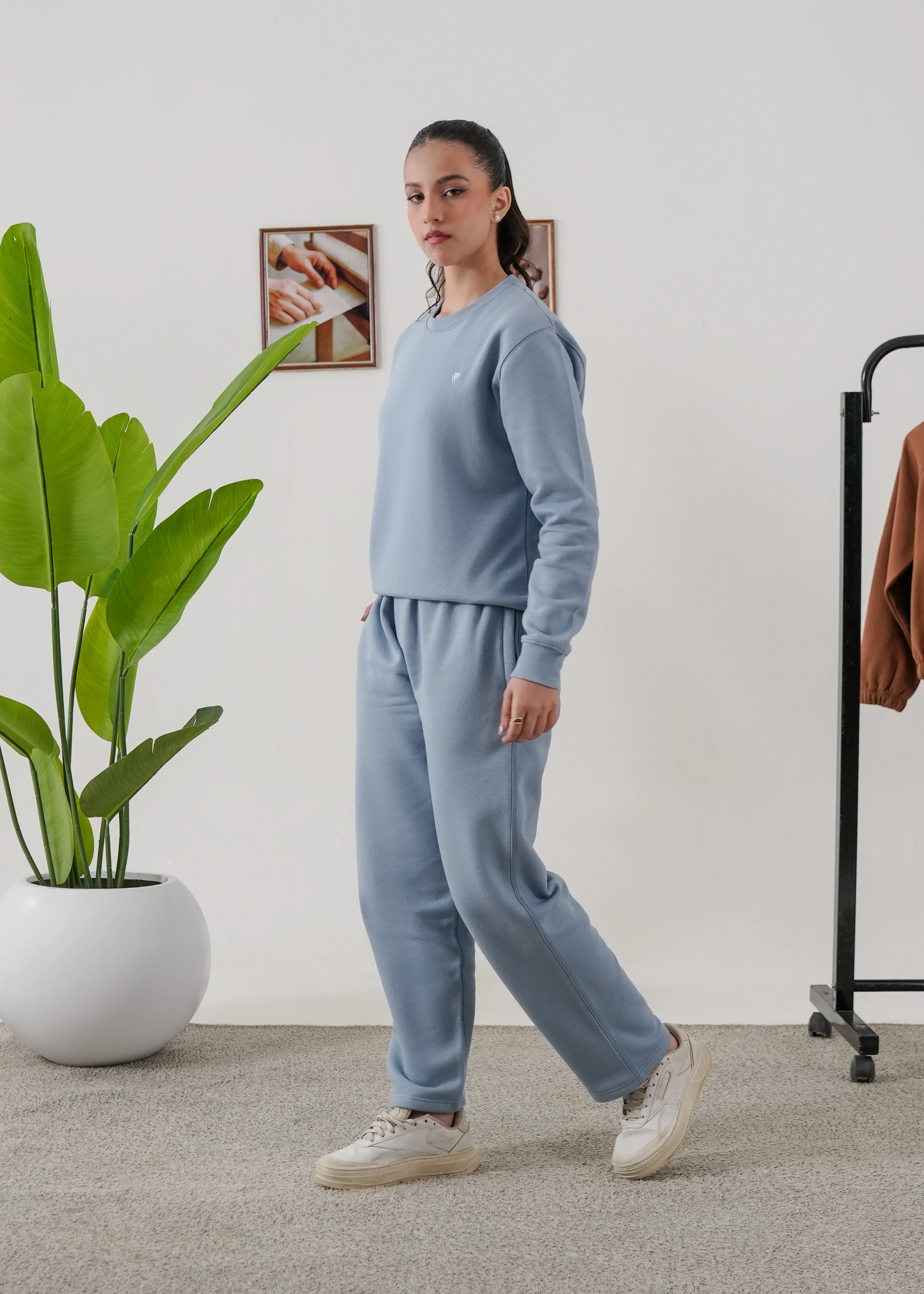 WOMEN PURE COMFORT COTTON FLEECE STEEL BLUE TRACKSUIT - Image 3