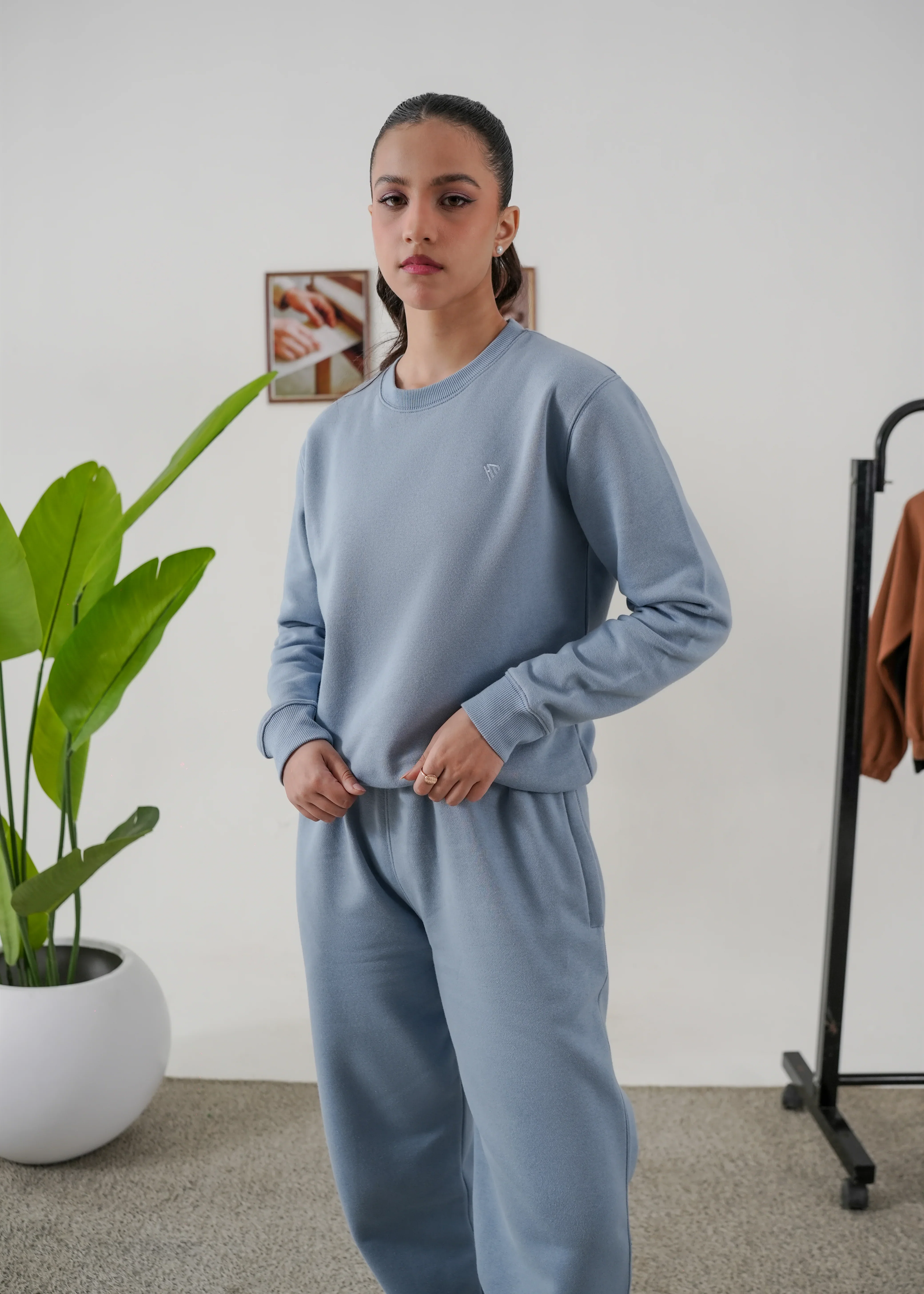 WOMEN PURE COMFORT COTTON FLEECE STEEL BLUE TRACKSUIT - Image 4