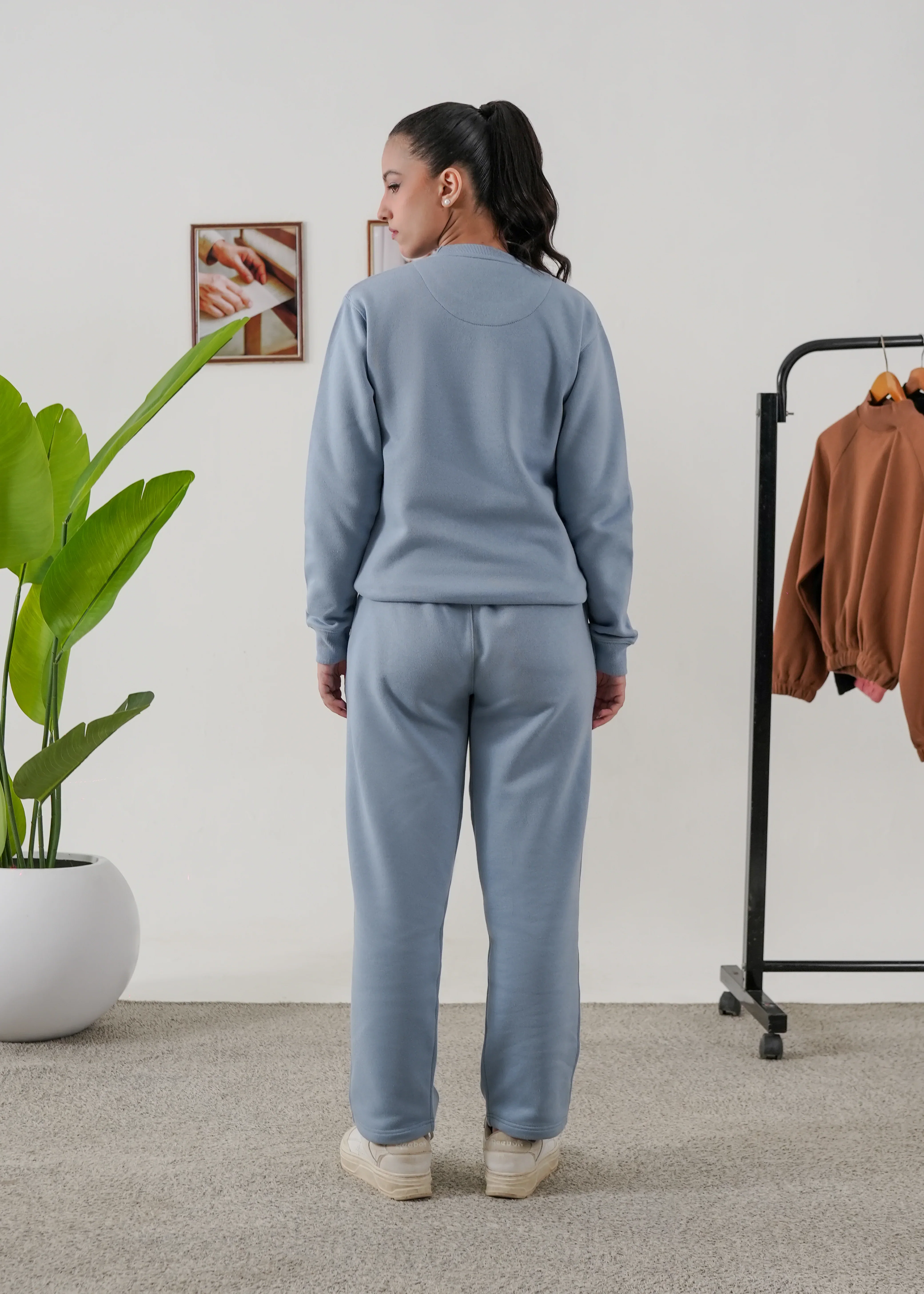 WOMEN PURE COMFORT COTTON FLEECE STEEL BLUE TRACKSUIT - Image 6