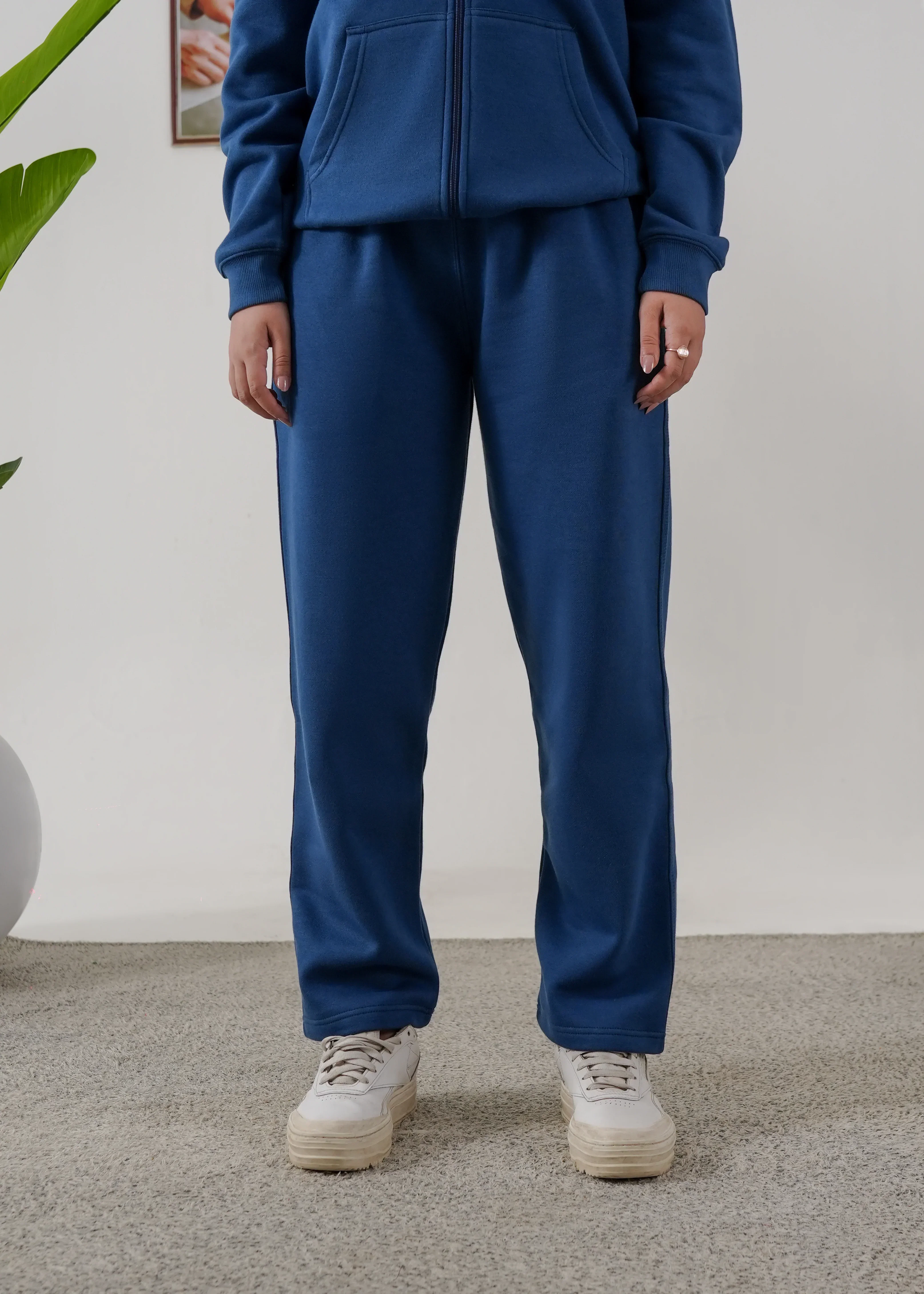 WOMEN PURE COMFORT COTTON FLEECE TEAL BLUE CORD-SET - Image 3