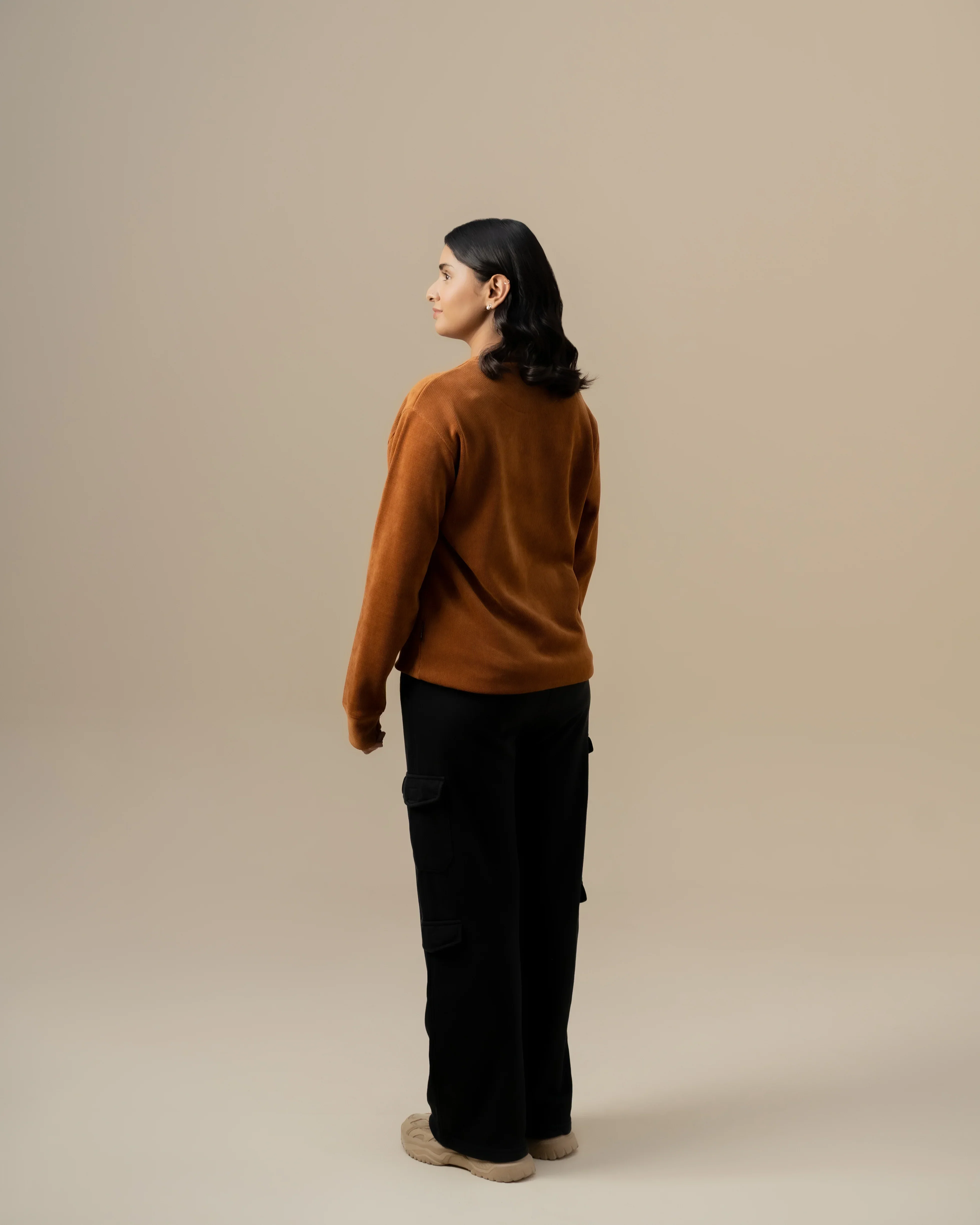 WOMEN WAFFLE KNIT SWEATER BROWN - Image 4